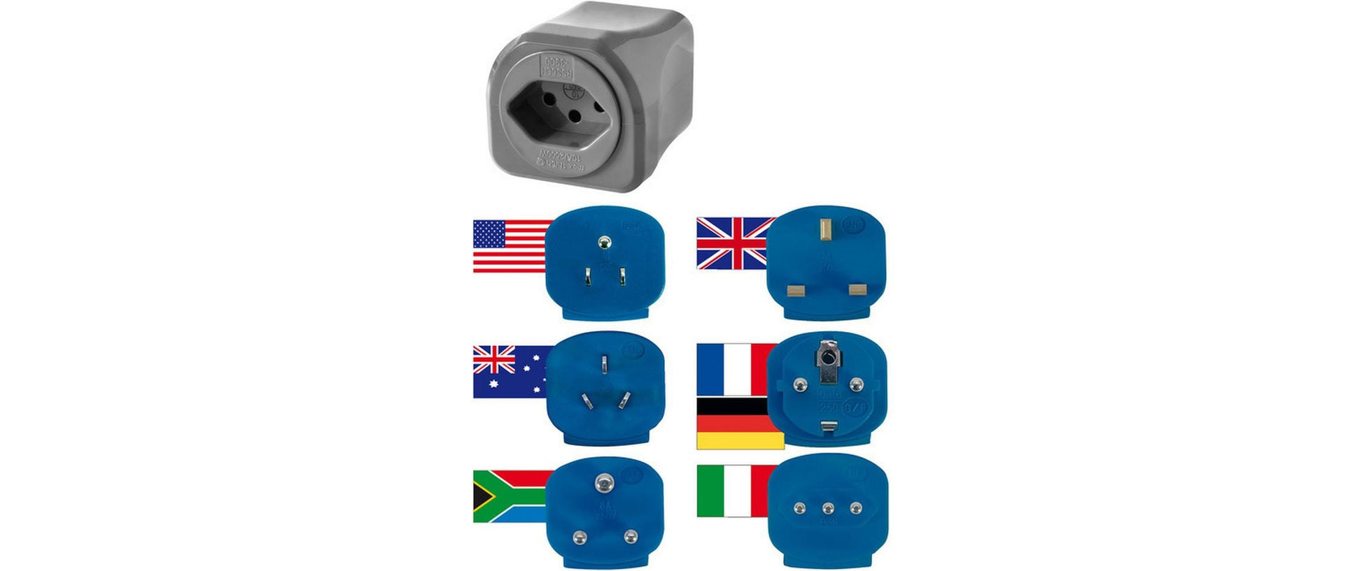 Brennenstuhl Reiseadapter Schweiz zu Australien – 3-polig (geerdet), 10 A, 250 V, 6 Einsätze, für >150 Länder
