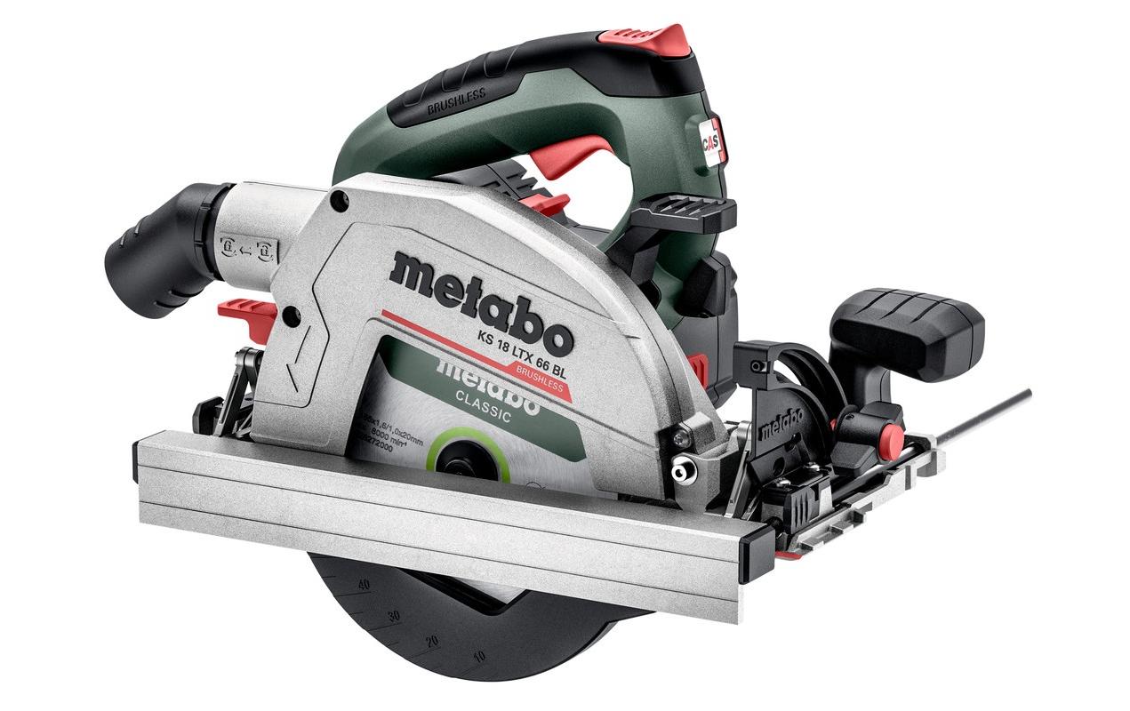 Metabo Handkreissäge KS 18 LTX 66 BL – 18 V (CAS) – Sägeblattdurchmesser 165 mm – Solo, mit Führungsschiene