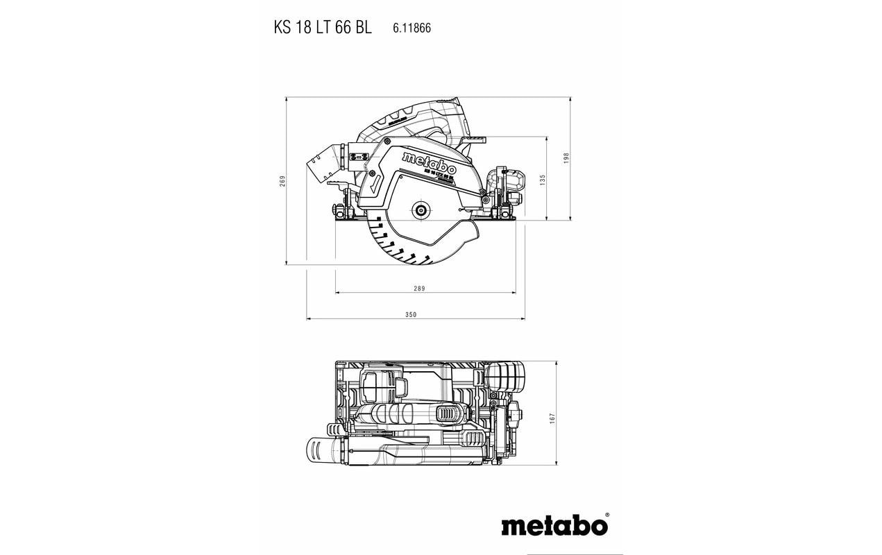 Metabo Handkreissäge KS 18 LTX 66 BL – 18 V (CAS) – Sägeblattdurchmesser 165 mm – Solo, mit Führungsschiene
