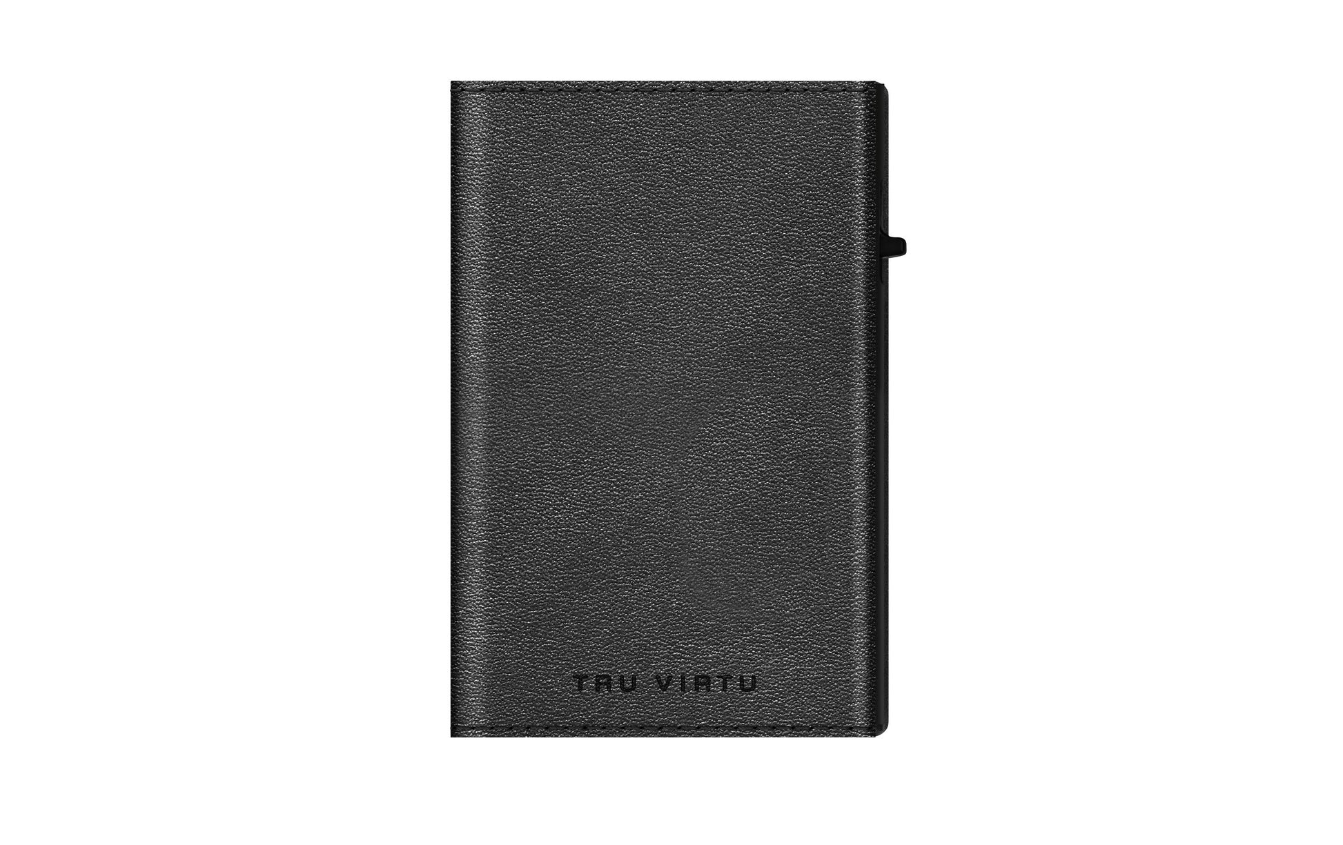 TRU VIRTU Kartenetui – RFID-Schutz, Slider-Verschluss – 67 × 99 × 21 mm – Schwarz – Aluminium, Leder