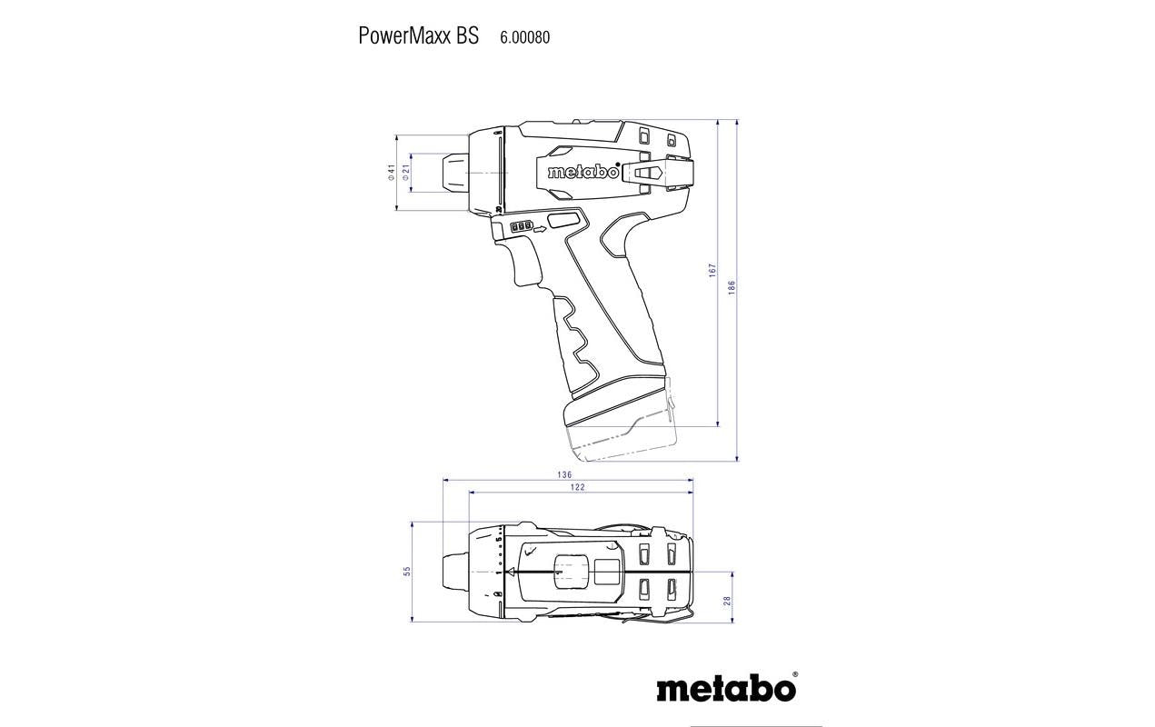 Metabo Akku-Bohrschrauber PowerMaxx – 12 V – Schnellspannbohrfutter – 17 Nm – 2×2,0 Ah & Ladegerät – Koffer