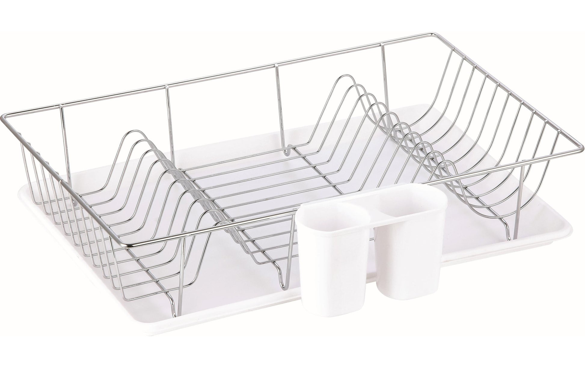 MSV Abtropfgestell 48 × 30 × 10 cm, Edelstahl/Polypropylen (PP), mit Tropfschale und Besteckhalter, Weiss