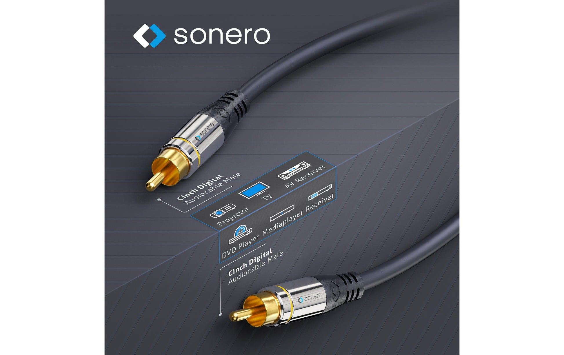 Sonero Audiokabel RCA (Stecker) auf RCA (Stecker) – 7,5 m, geschirmt, vergoldete Kontakte, schwarz