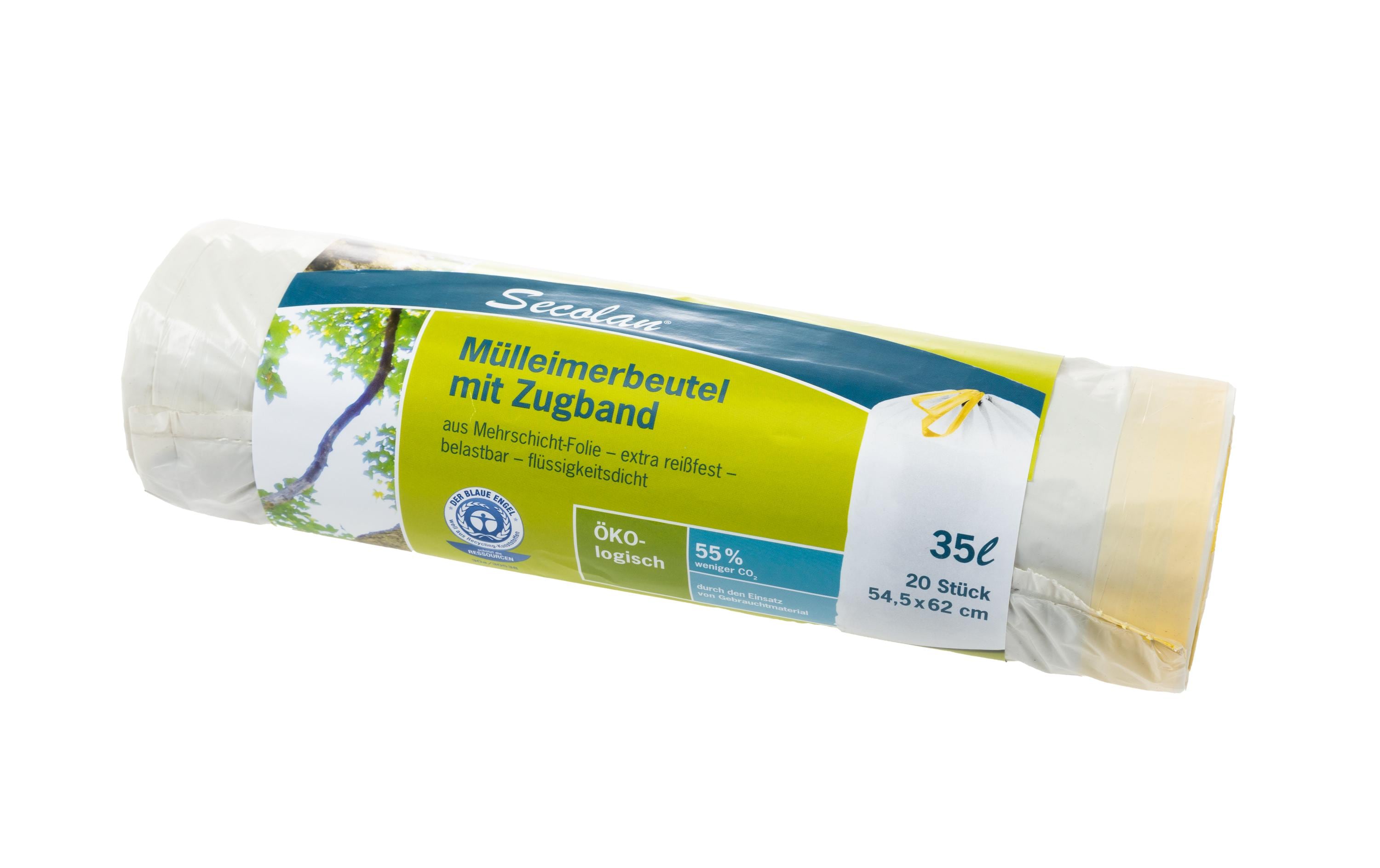 Haushaltsware Secolan Kehrichtsack – 35 l, mit Zugband, PE, weiss, 545 × 620 mm, 20 Stk