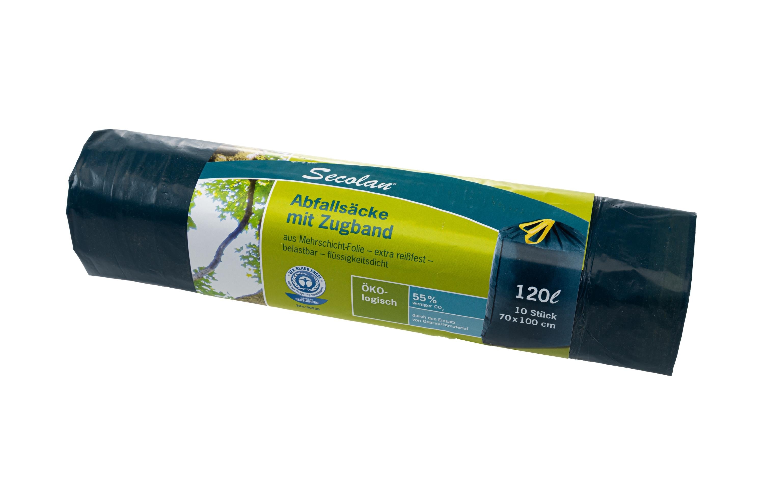Haushaltsware Secolan Kehrichtsack – 120 l, mit Zugband, PE, blau, 640 × 710 mm, 10 Stk
