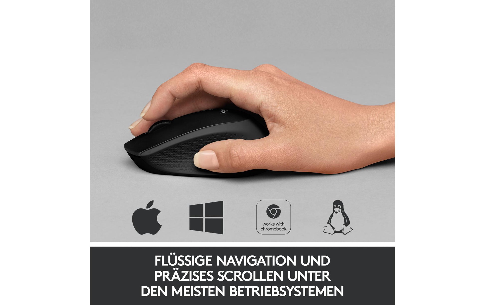 Logitech M330 Silent Plus Maus – kabellos, 2,4 GHz, Silent-Tasten, schwarz
