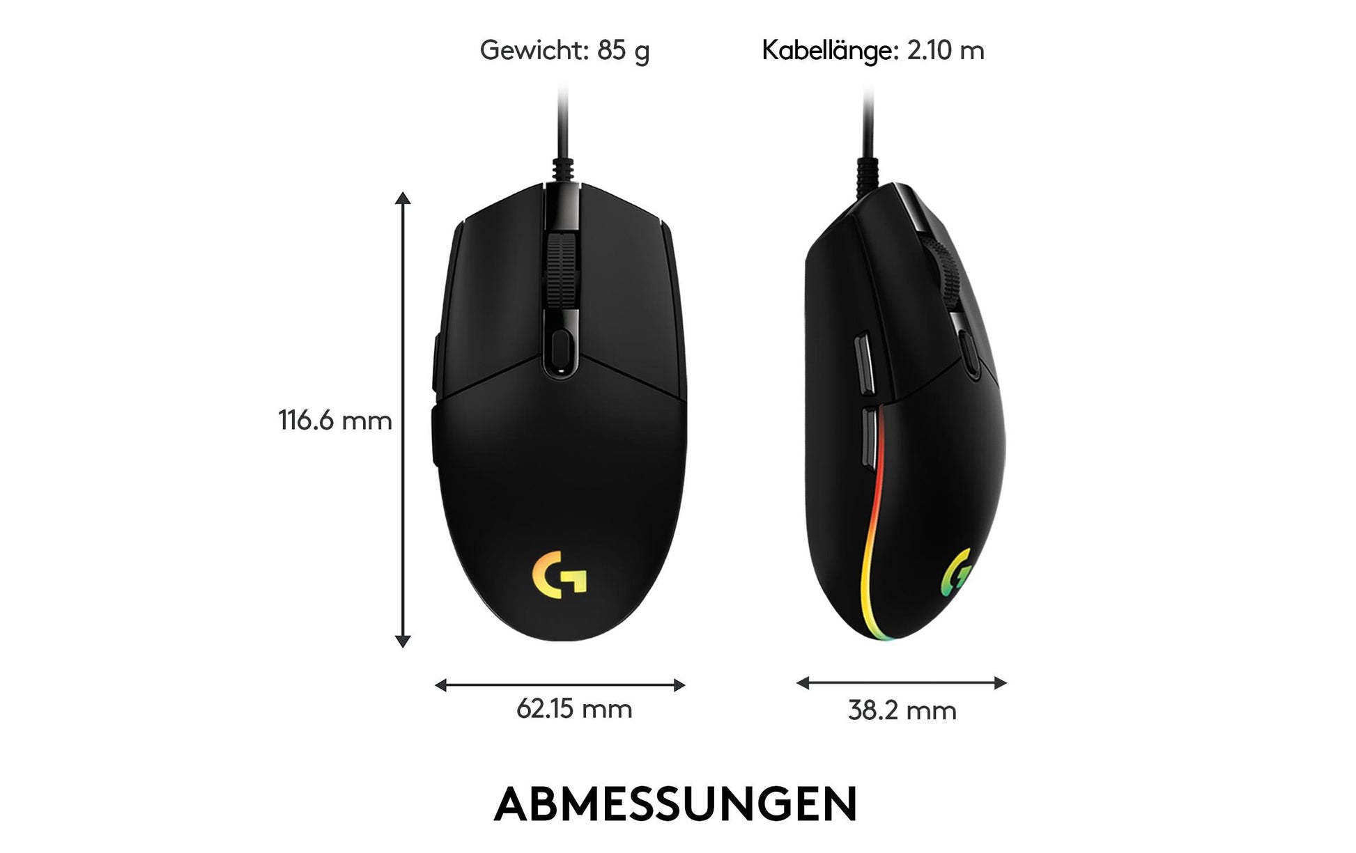 Logitech G G203 – Gaming-Maus – Kabelgebunden (USB‑A), 8000 DPI, RGB-Beleuchtung, Schwarz