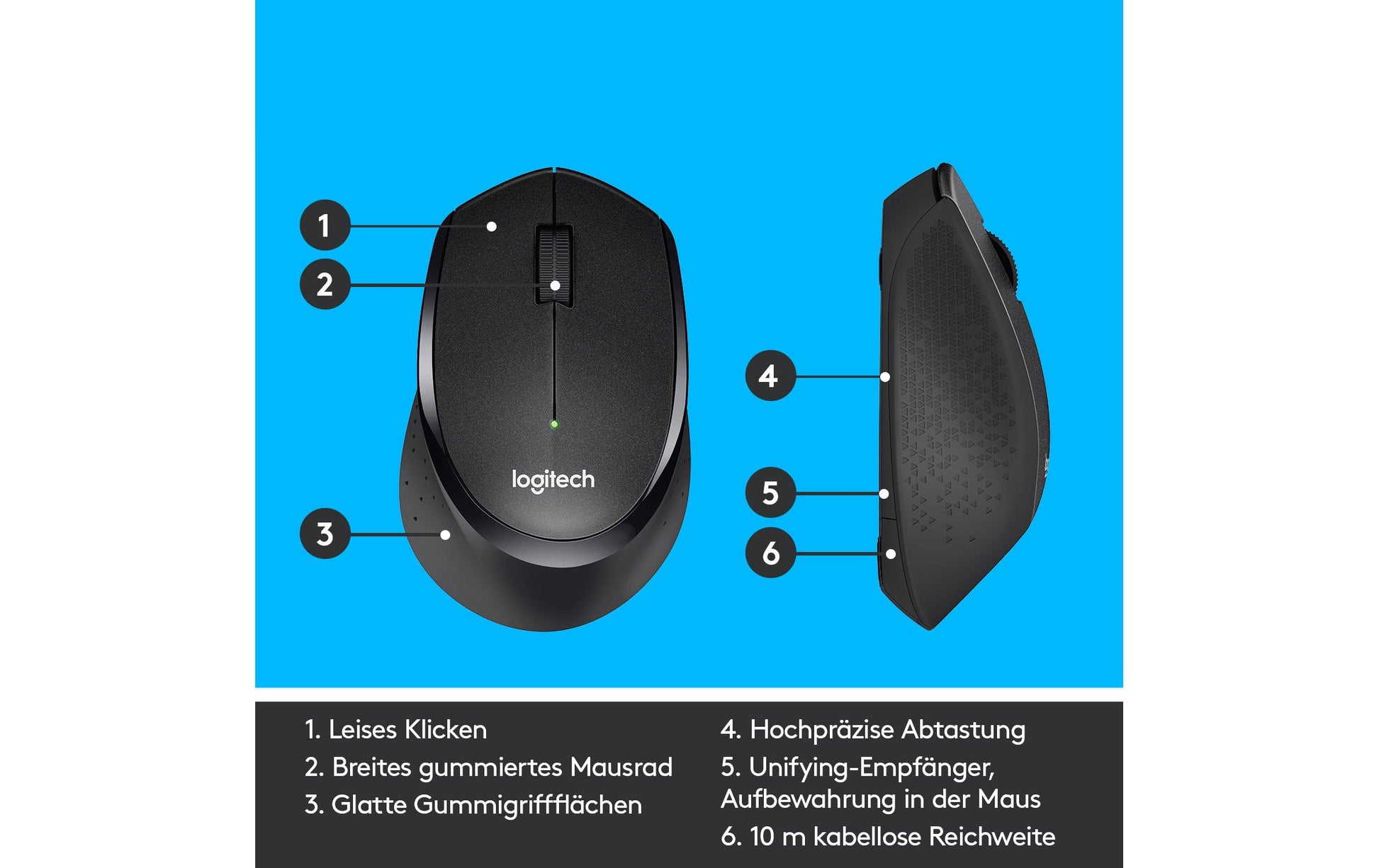 Logitech B330 Silent Plus Business-Maus – kabellos, 2,4 GHz, Silent-Tasten, schwarz