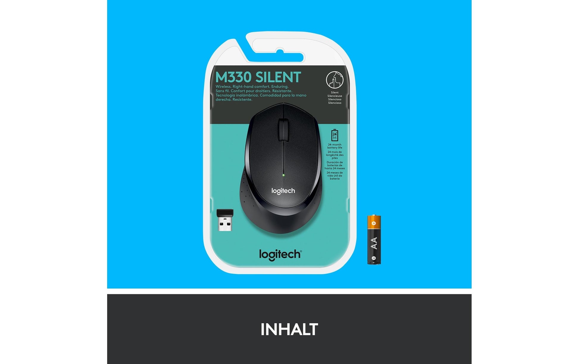 Logitech B330 Silent Plus Business-Maus – kabellos, 2,4 GHz, Silent-Tasten, schwarz