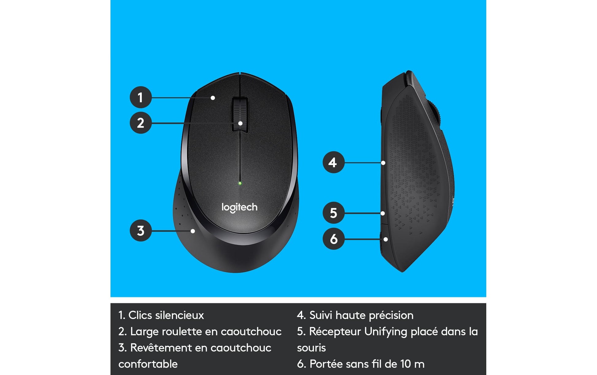 Logitech M330 Silent Plus Maus – kabellos, 2,4 GHz, Silent-Tasten, schwarz