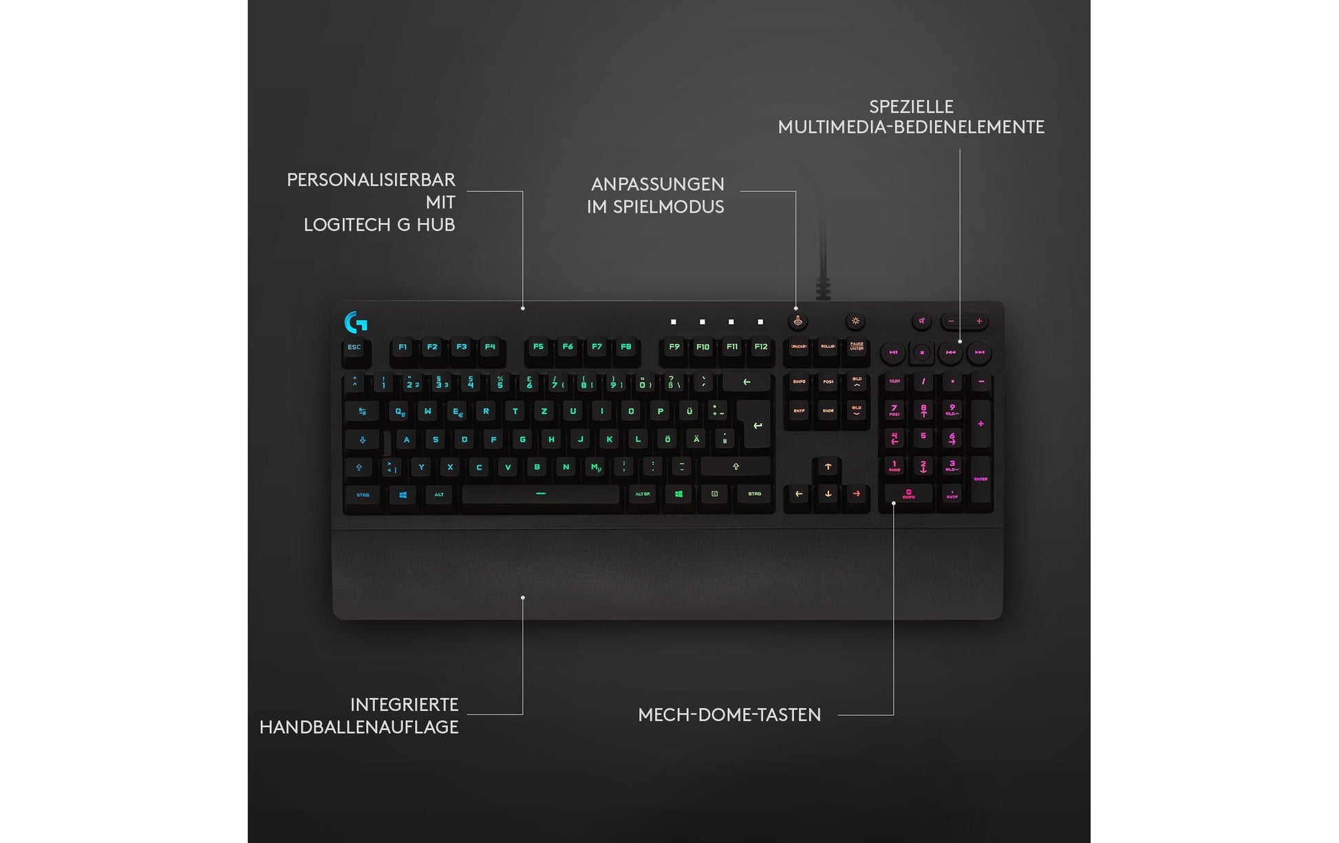 Logitech G G213 Prodigy – Gaming-Tastatur – kabelgebunden, USB-A – RGB – QWERTZ (DE) – Schwarz