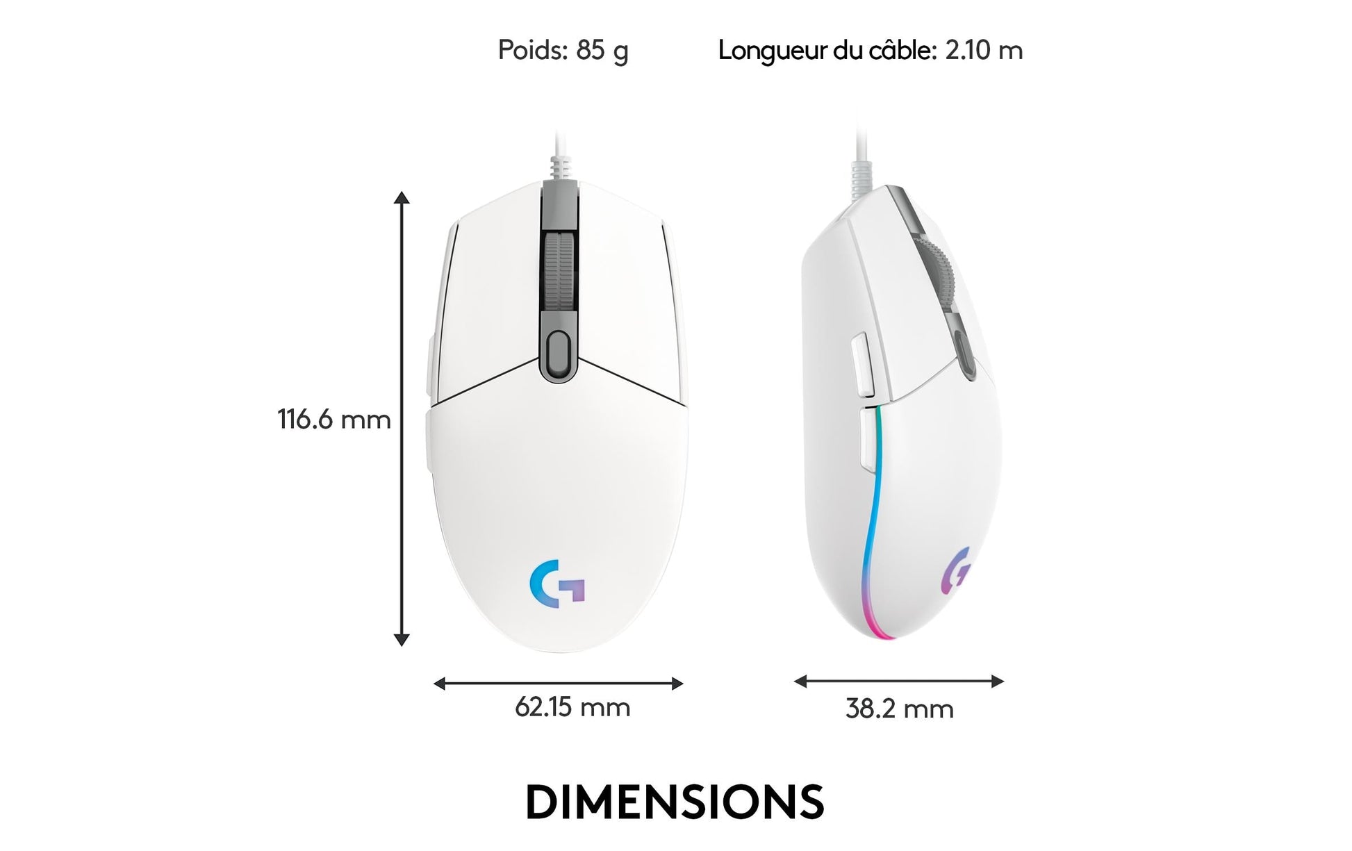 Logitech G G203 LIGHTSYNC – Gaming-Maus – Kabelgebunden (USB‑A), 8000 DPI, RGB-Beleuchtung, Weiss