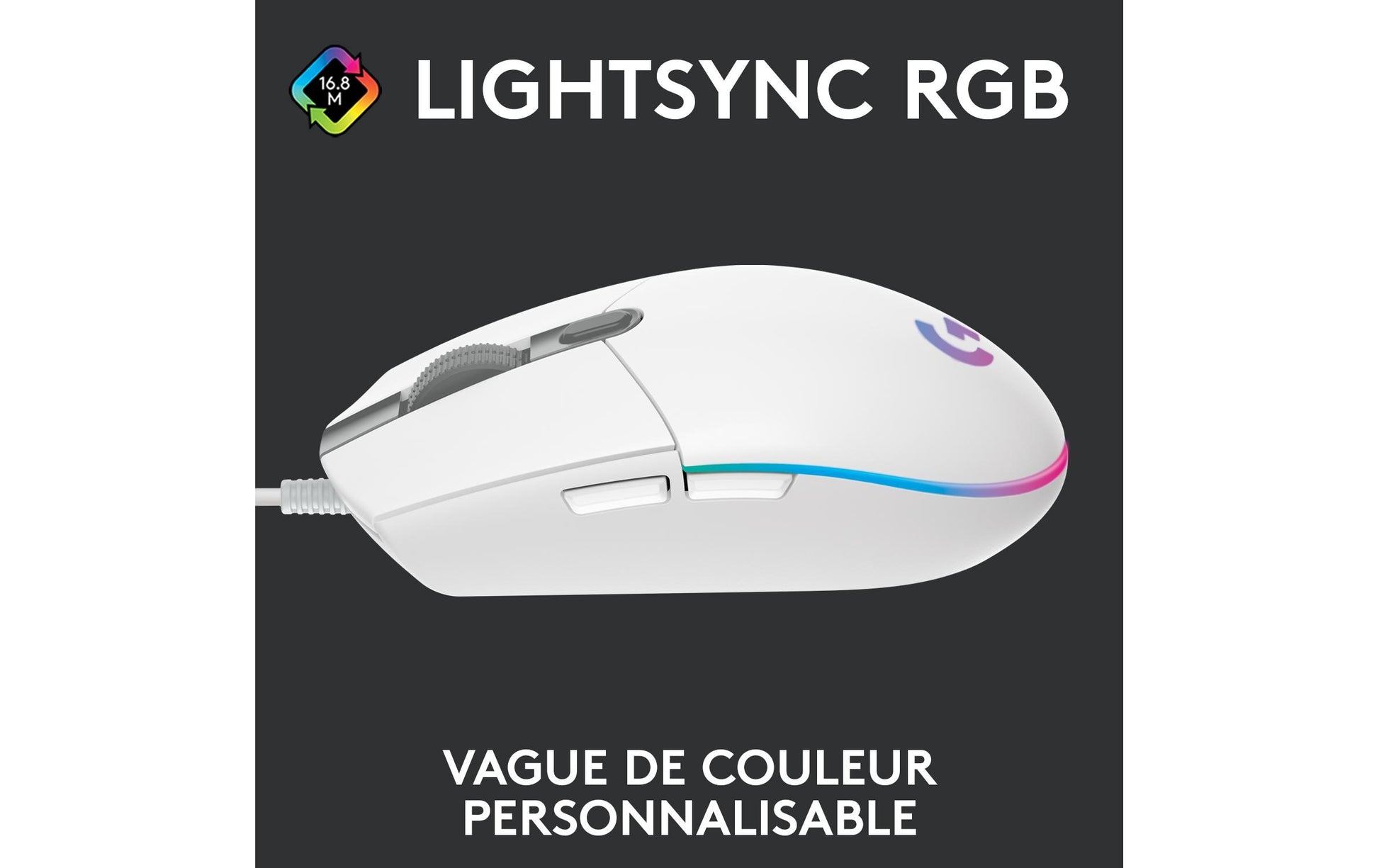 Logitech G G203 LIGHTSYNC – Gaming-Maus – Kabelgebunden (USB‑A), 8000 DPI, RGB-Beleuchtung, Weiss