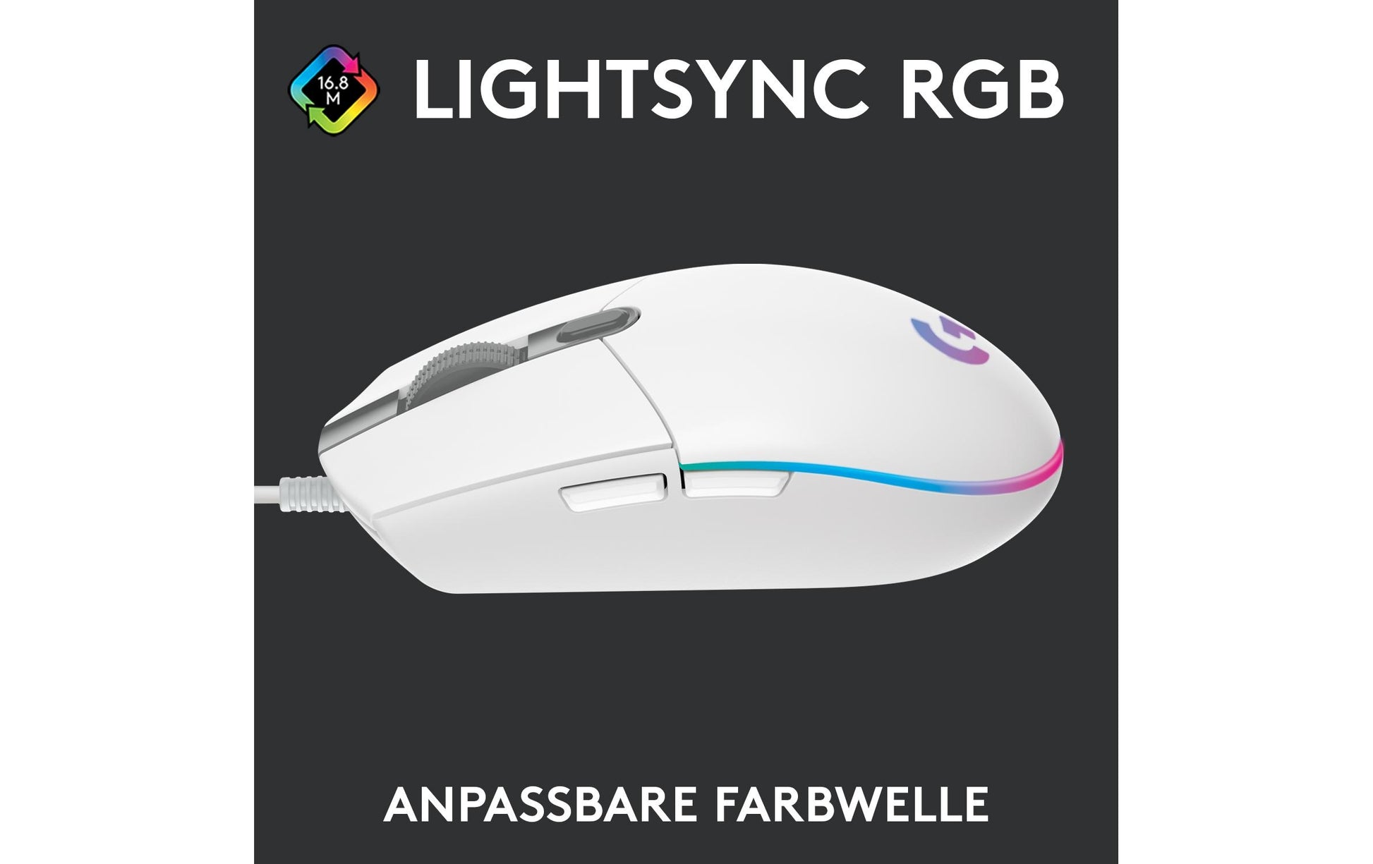 Logitech G G203 LIGHTSYNC – Gaming-Maus – Kabelgebunden (USB‑A), 8000 DPI, RGB-Beleuchtung, Weiss