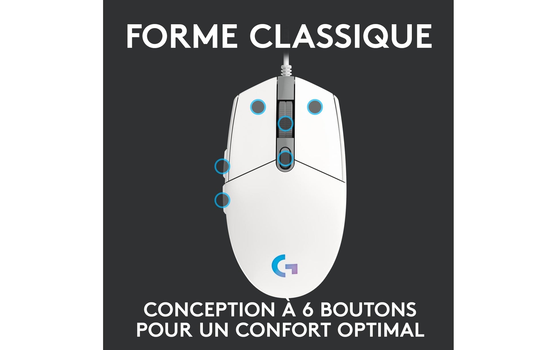 Logitech G G203 LIGHTSYNC – Gaming-Maus – Kabelgebunden (USB‑A), 8000 DPI, RGB-Beleuchtung, Weiss