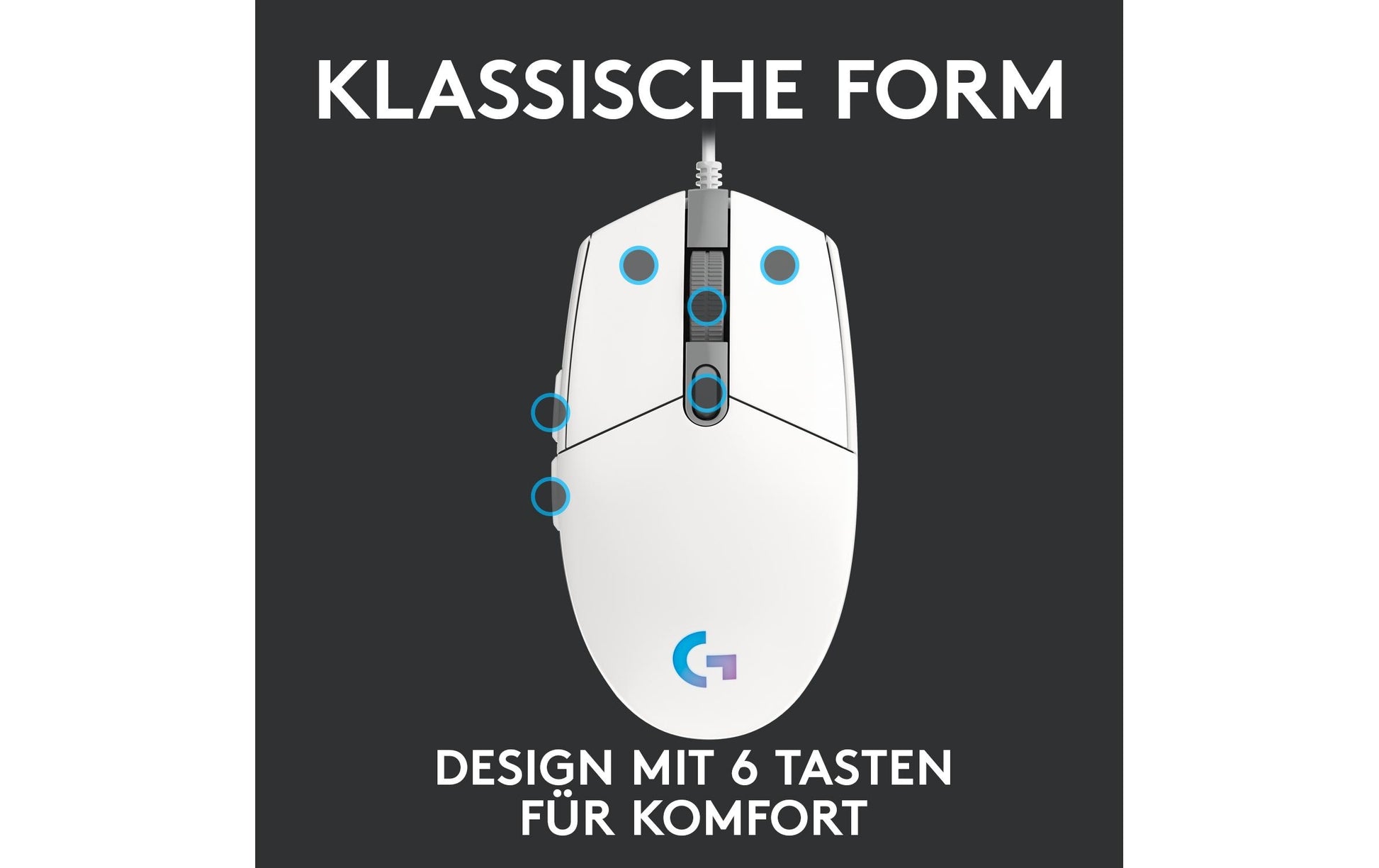 Logitech G G203 LIGHTSYNC – Gaming-Maus – Kabelgebunden (USB‑A), 8000 DPI, RGB-Beleuchtung, Weiss