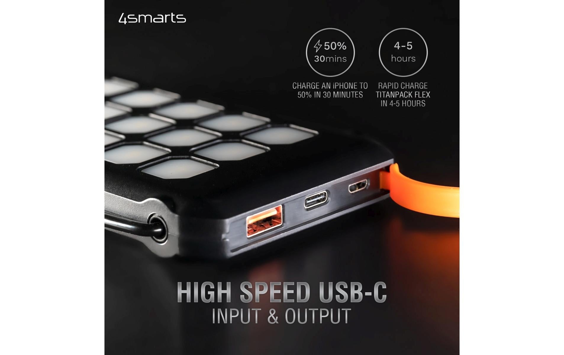 4smarts Powerbank 10000 mAh, PD 18 W, 1× USB-C, Solarpanel, mit Ständer, Schwarz