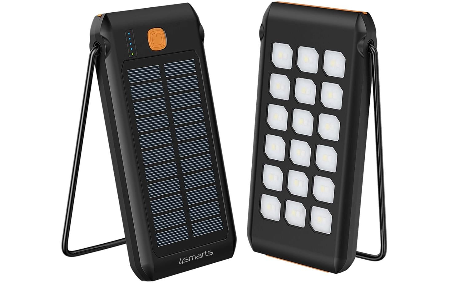 4smarts Powerbank 10000 mAh, PD 18 W, 1× USB-C, Solarpanel, mit Ständer, Schwarz