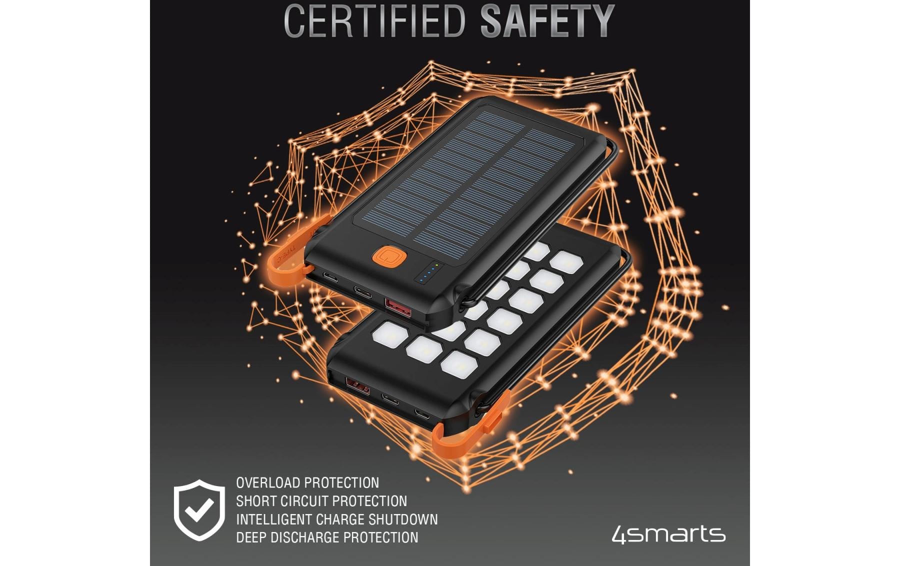 4smarts Powerbank 10000 mAh, PD 18 W, 1× USB-C, Solarpanel, mit Ständer, Schwarz