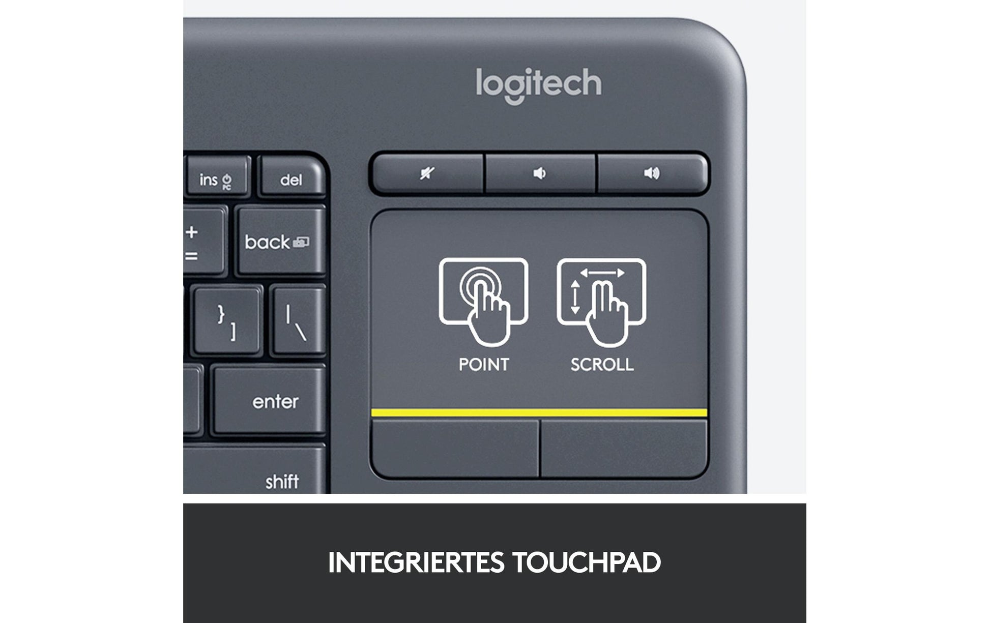 Logitech K400 Plus – Tastatur, kabellos, mit Touchpad, schwarz