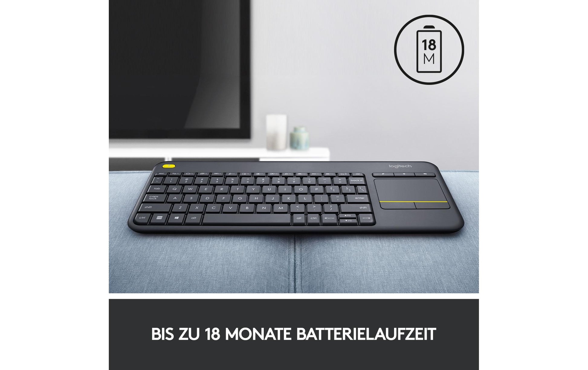 Logitech K400 Plus – Tastatur, kabellos, mit Touchpad, schwarz