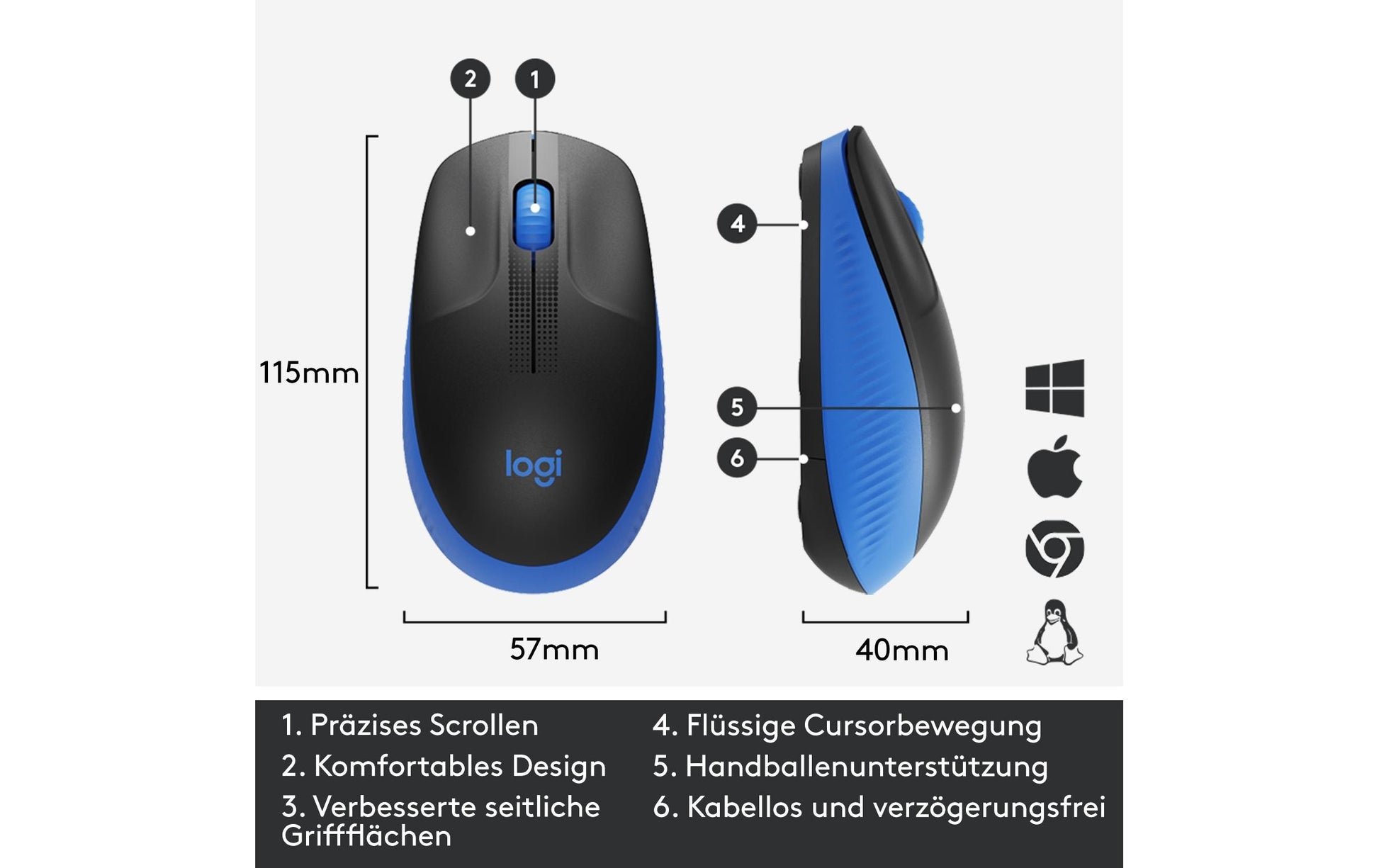 Logitech M190 Full-Size Maus – kabellos, blau