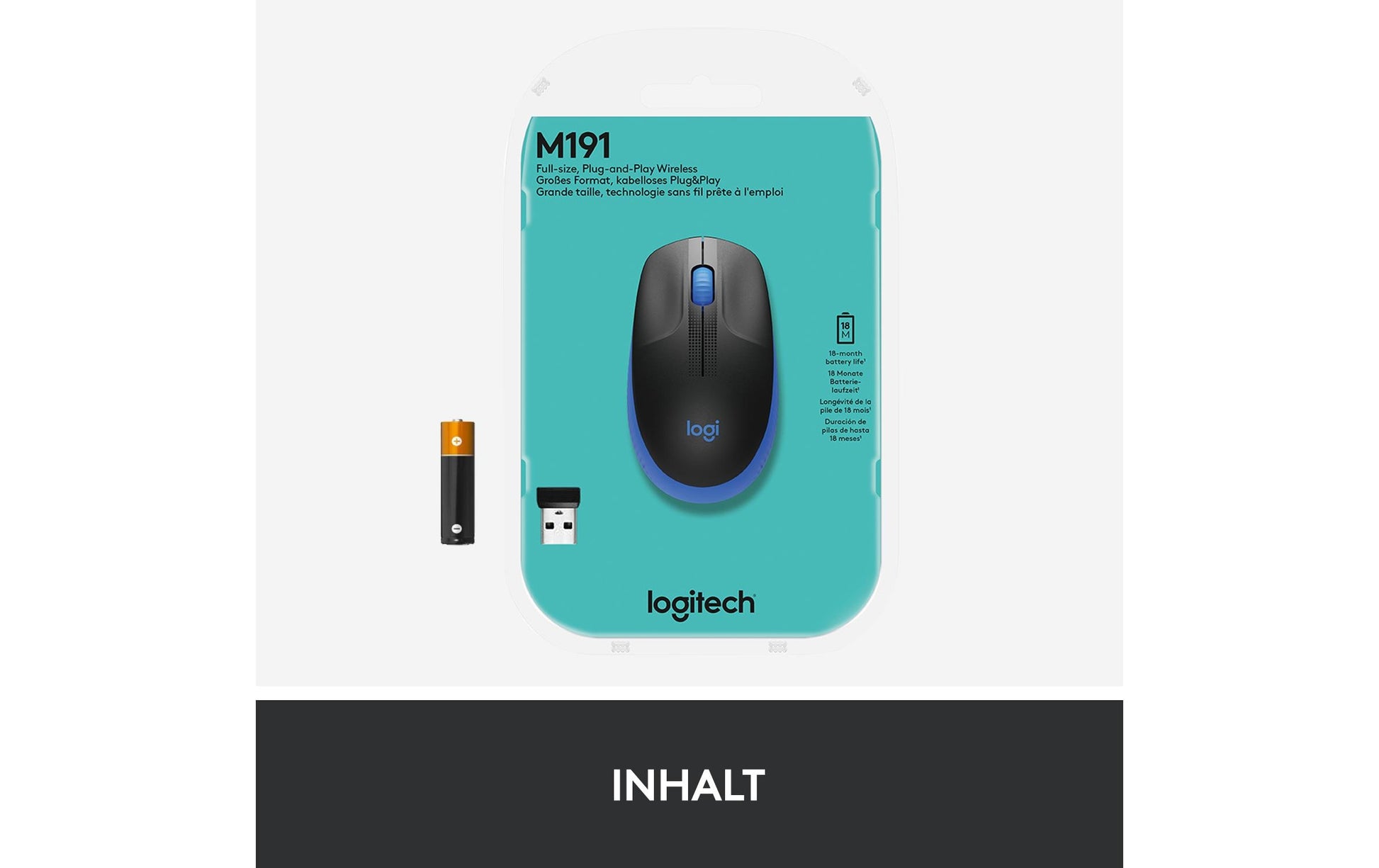 Logitech M190 Full-Size Maus – kabellos, blau