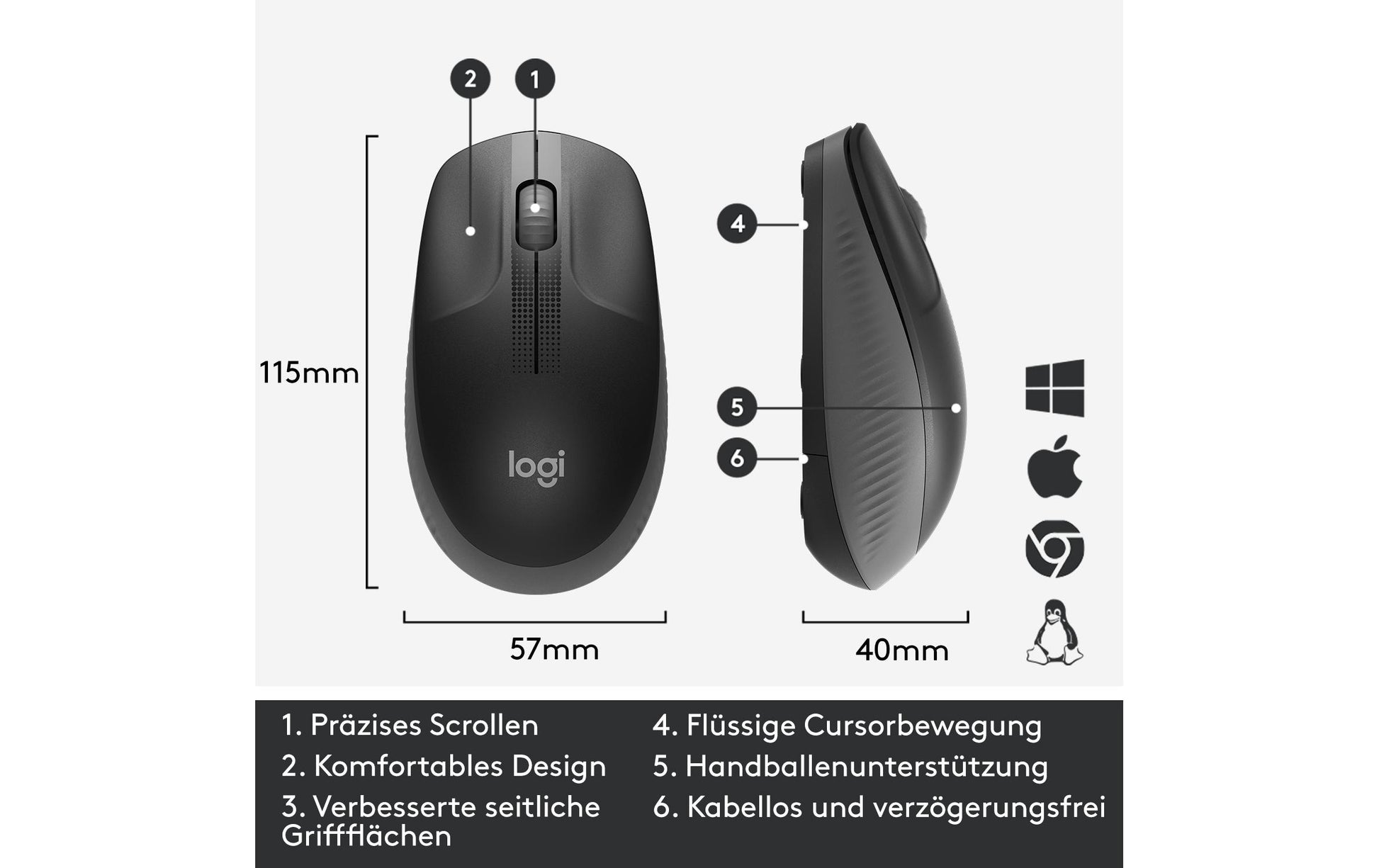 Logitech M190 Full-Size Maus – Kabellos, Anthrazit