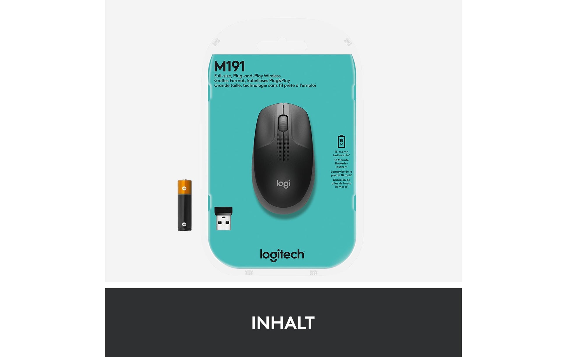 Logitech M190 Full-Size Maus – Kabellos, Anthrazit