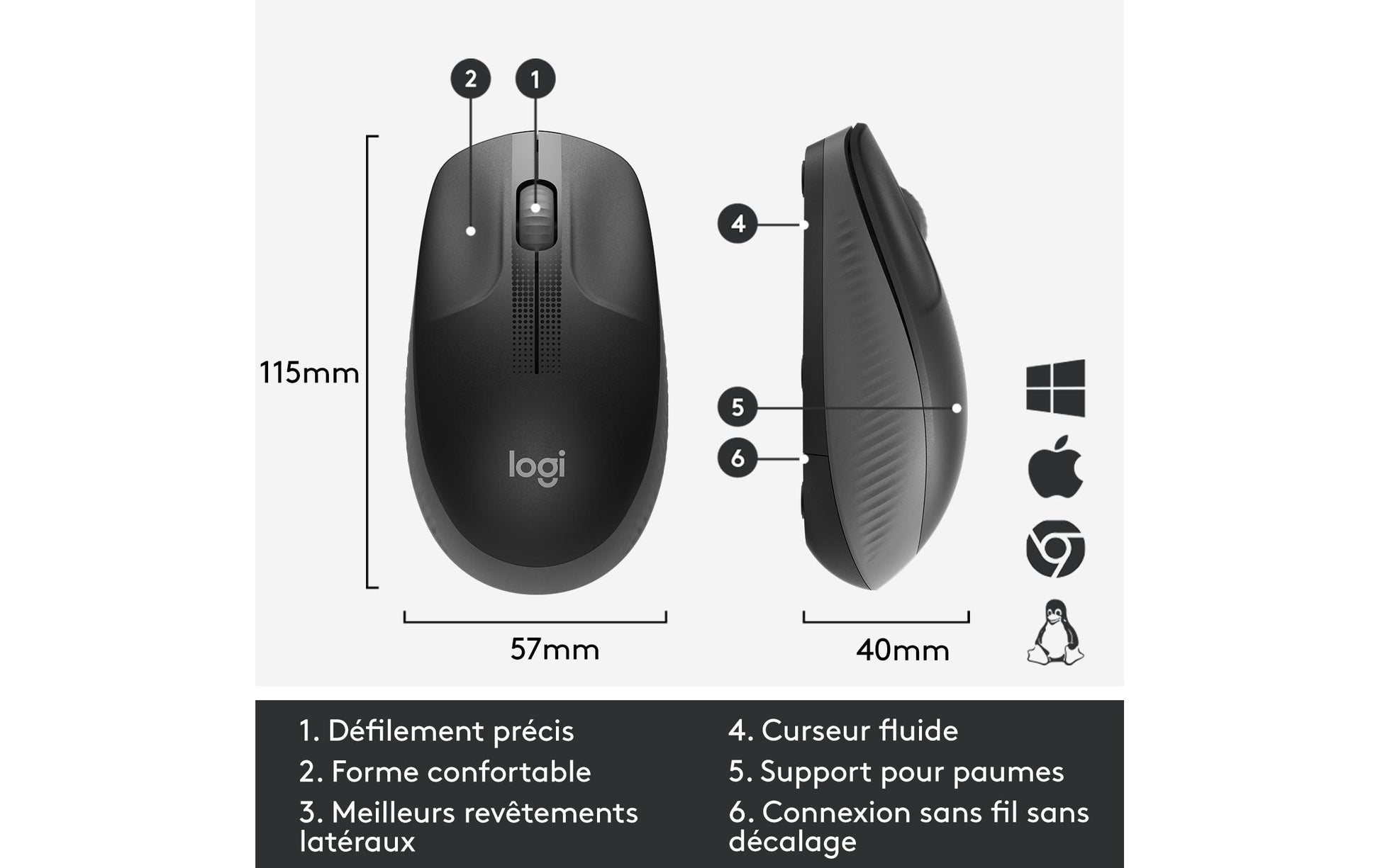 Logitech M190 Full-Size Maus – Kabellos, Anthrazit