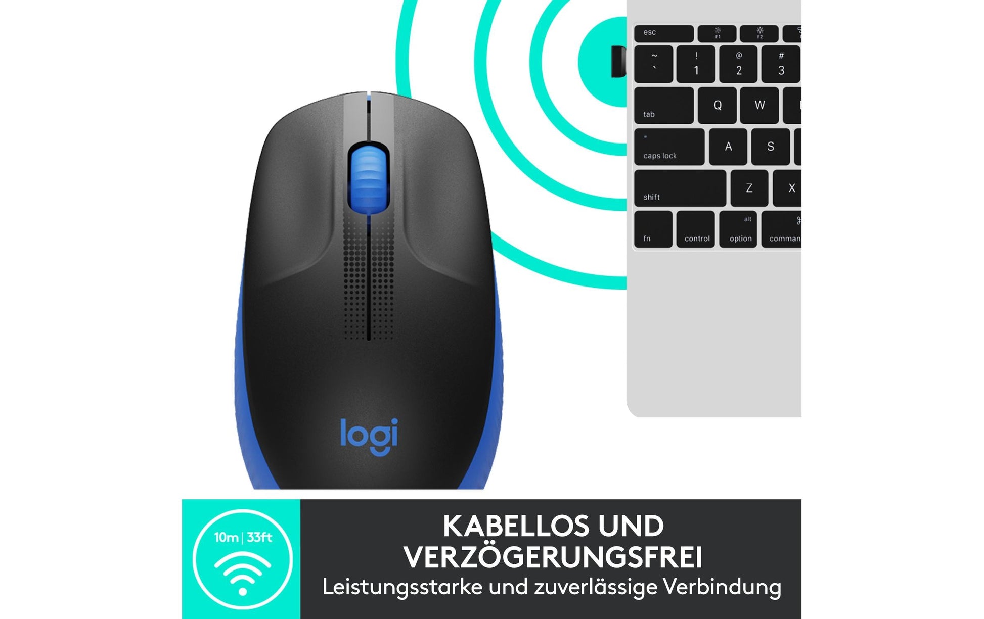 Logitech M190 Full-Size Maus – kabellos, blau