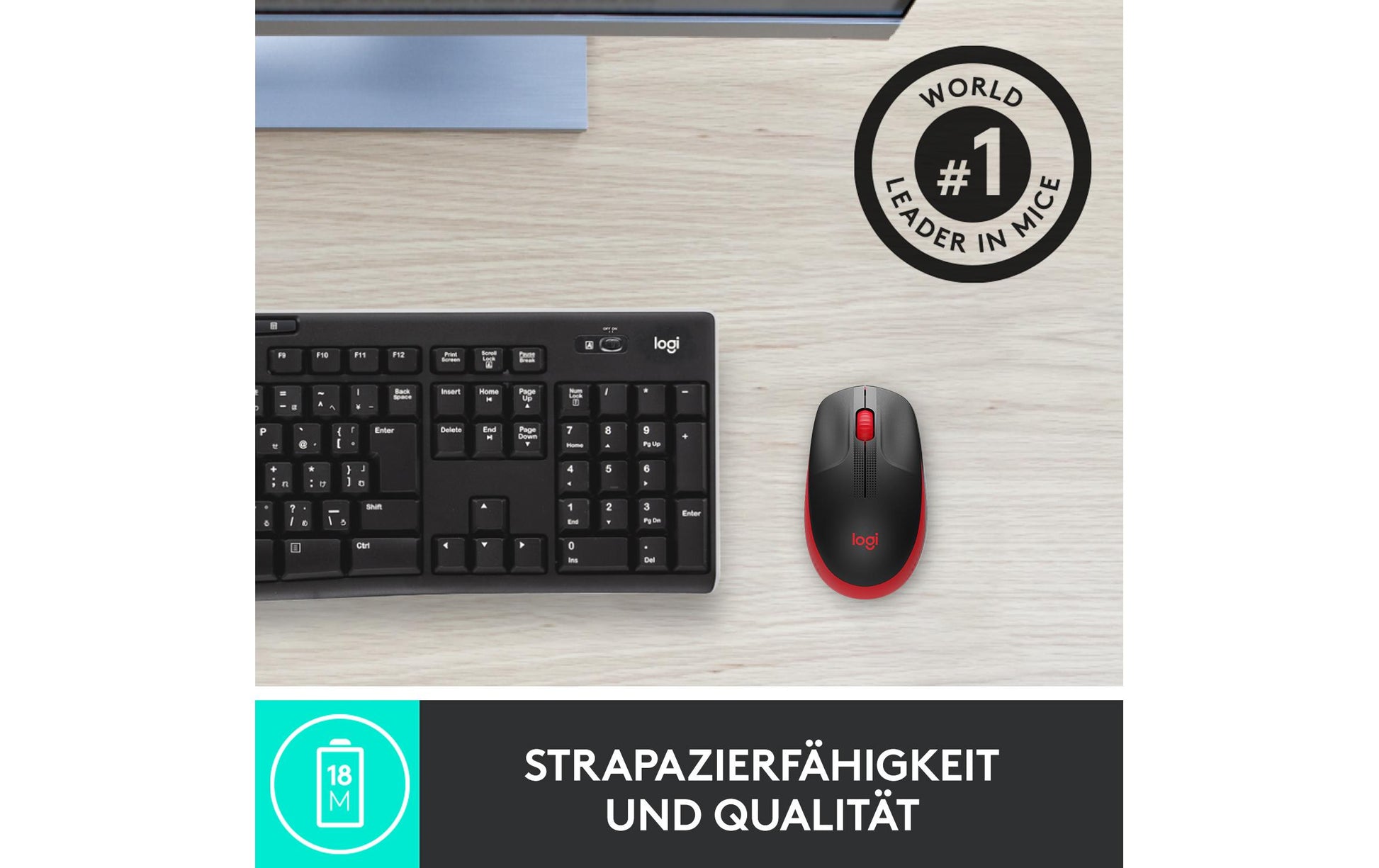 Logitech M190 Full-Size Maus – Kabellos, Rot