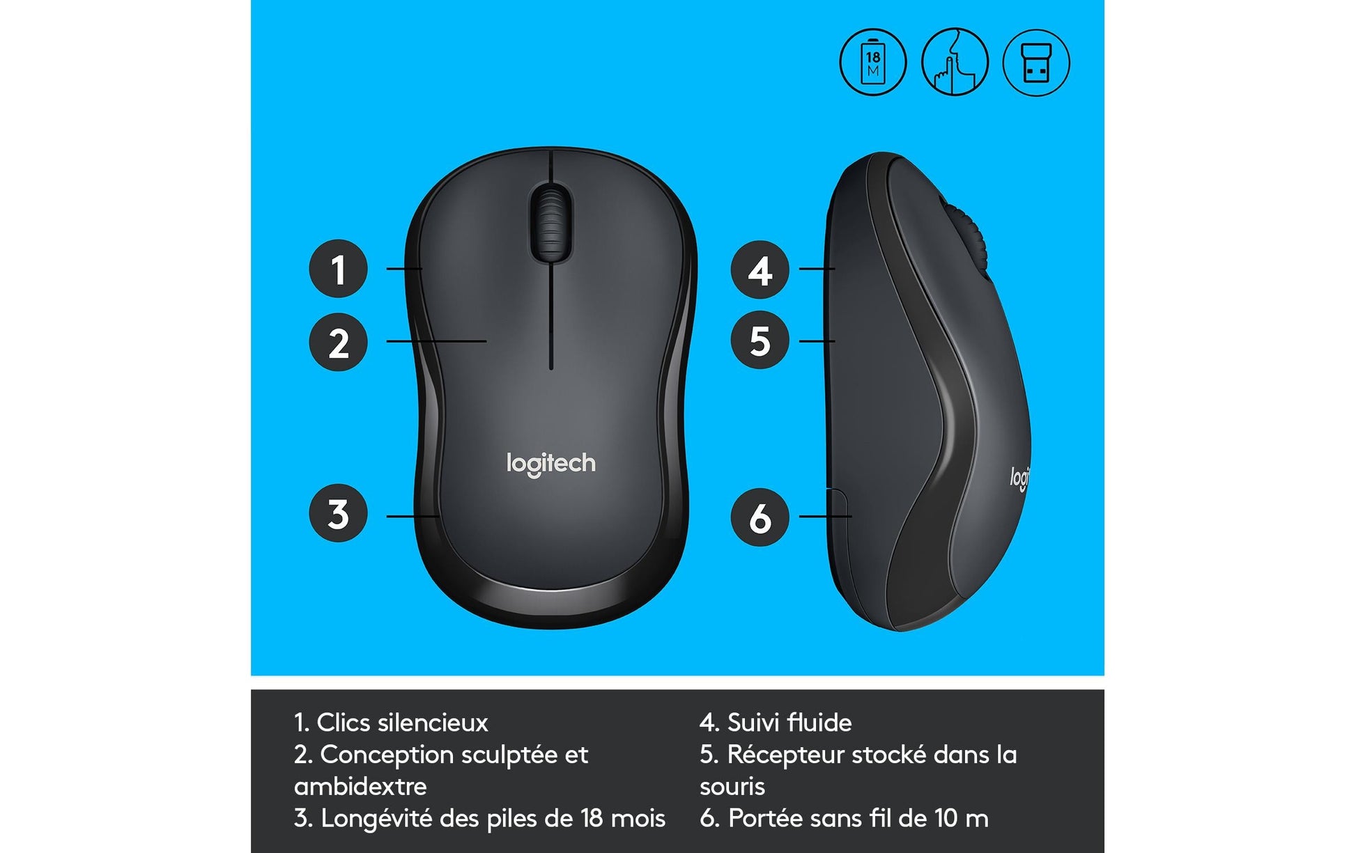 Logitech M220 Silent Maus – kabellos, 2,4 GHz, schwarz