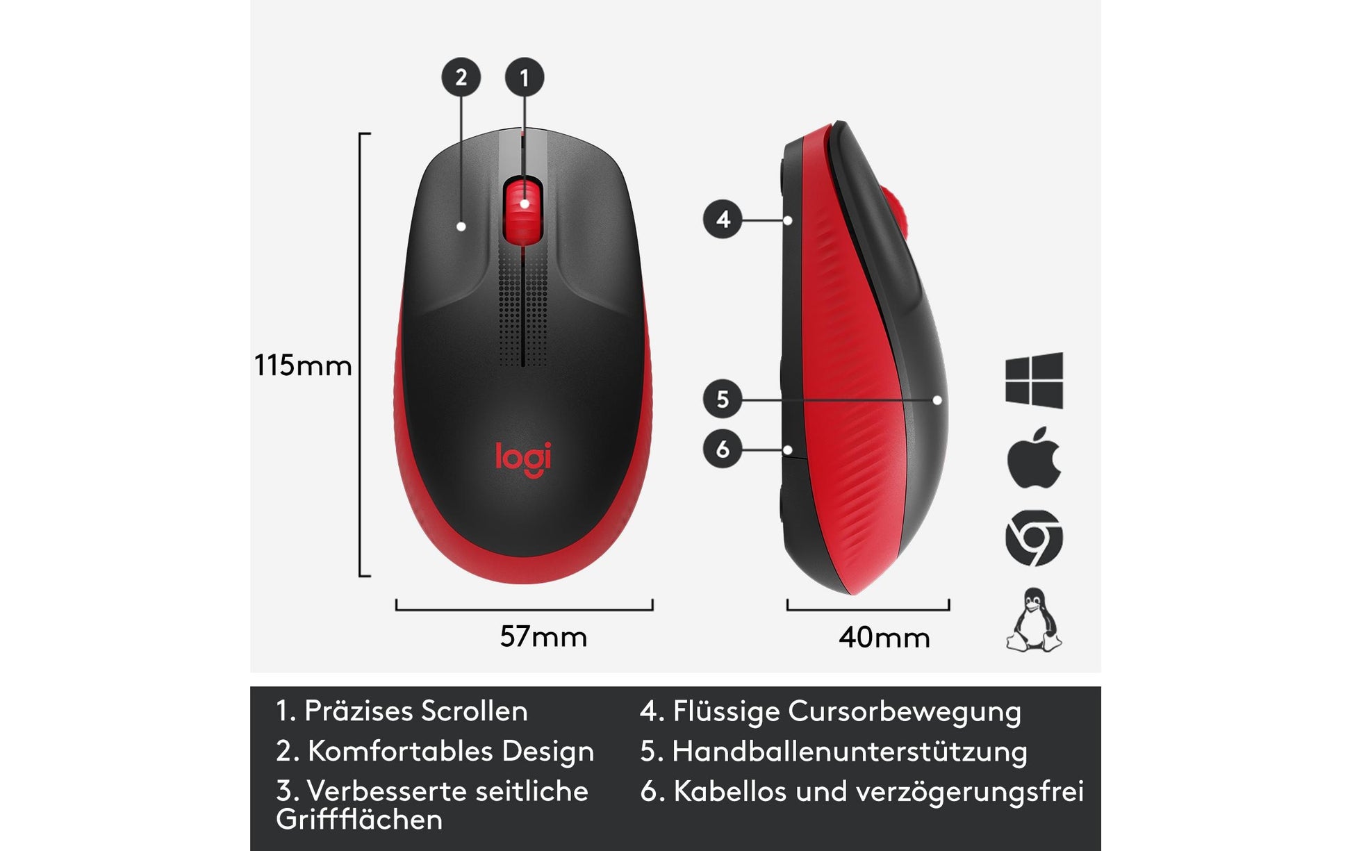 Logitech M190 Full-Size Maus – Kabellos, Rot
