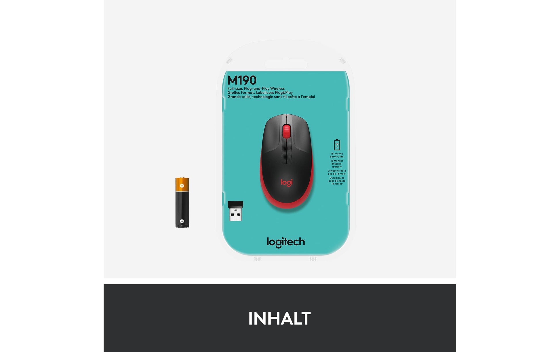 Logitech M190 Full-Size Maus – Kabellos, Rot