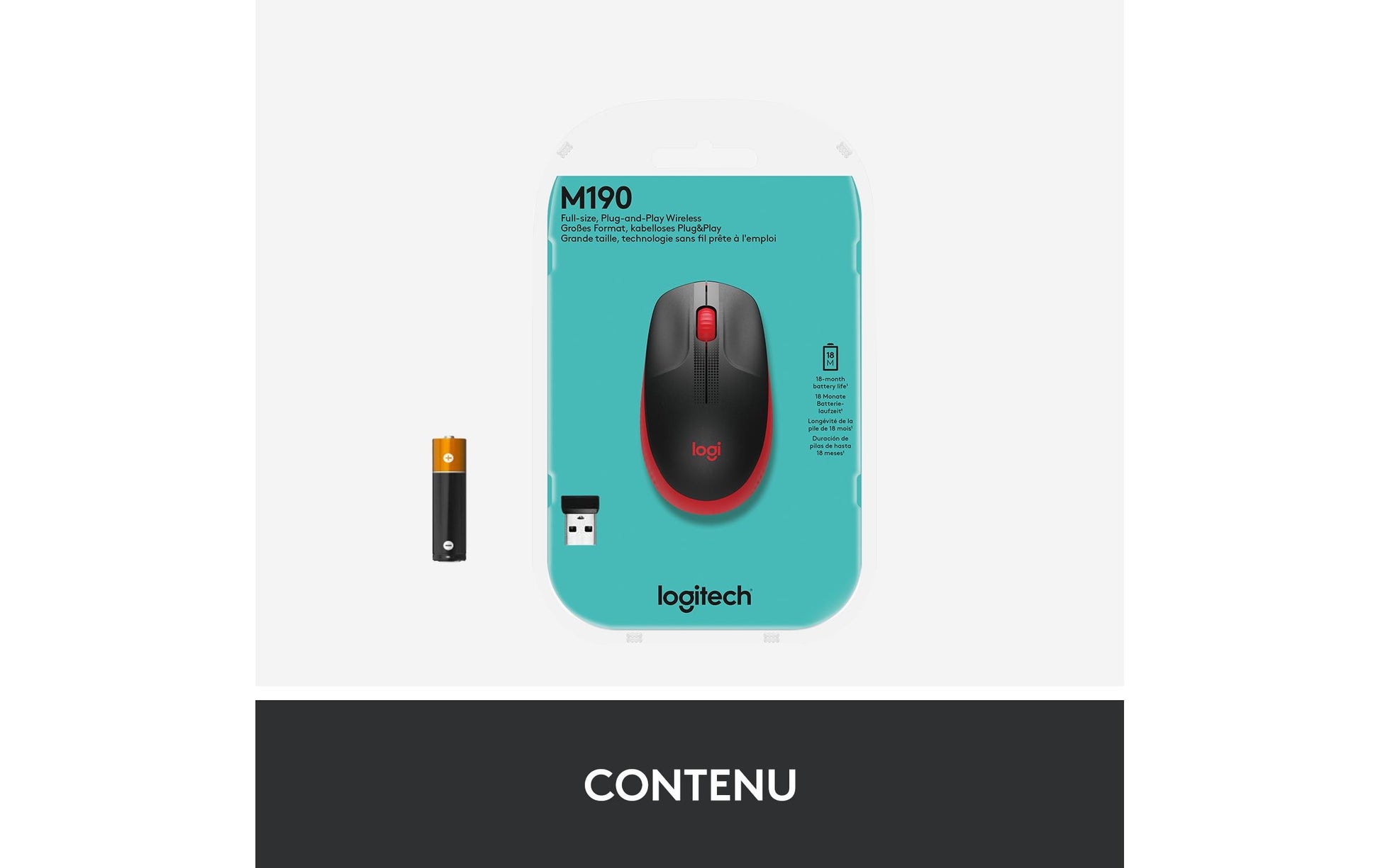 Logitech M190 Full-Size Maus – Kabellos, Rot