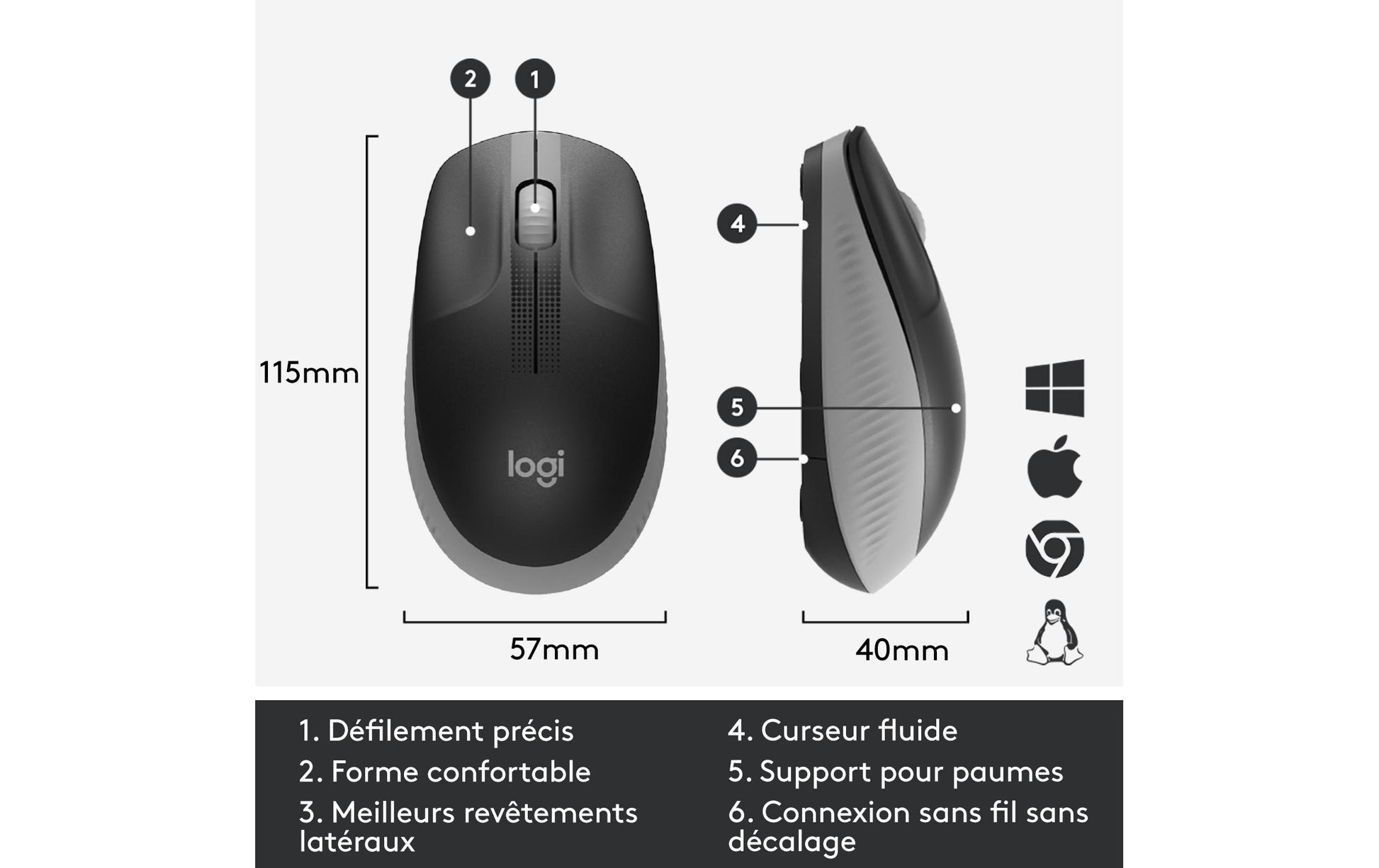 Logitech M190 Full-Size Maus – Kabellos, Grau