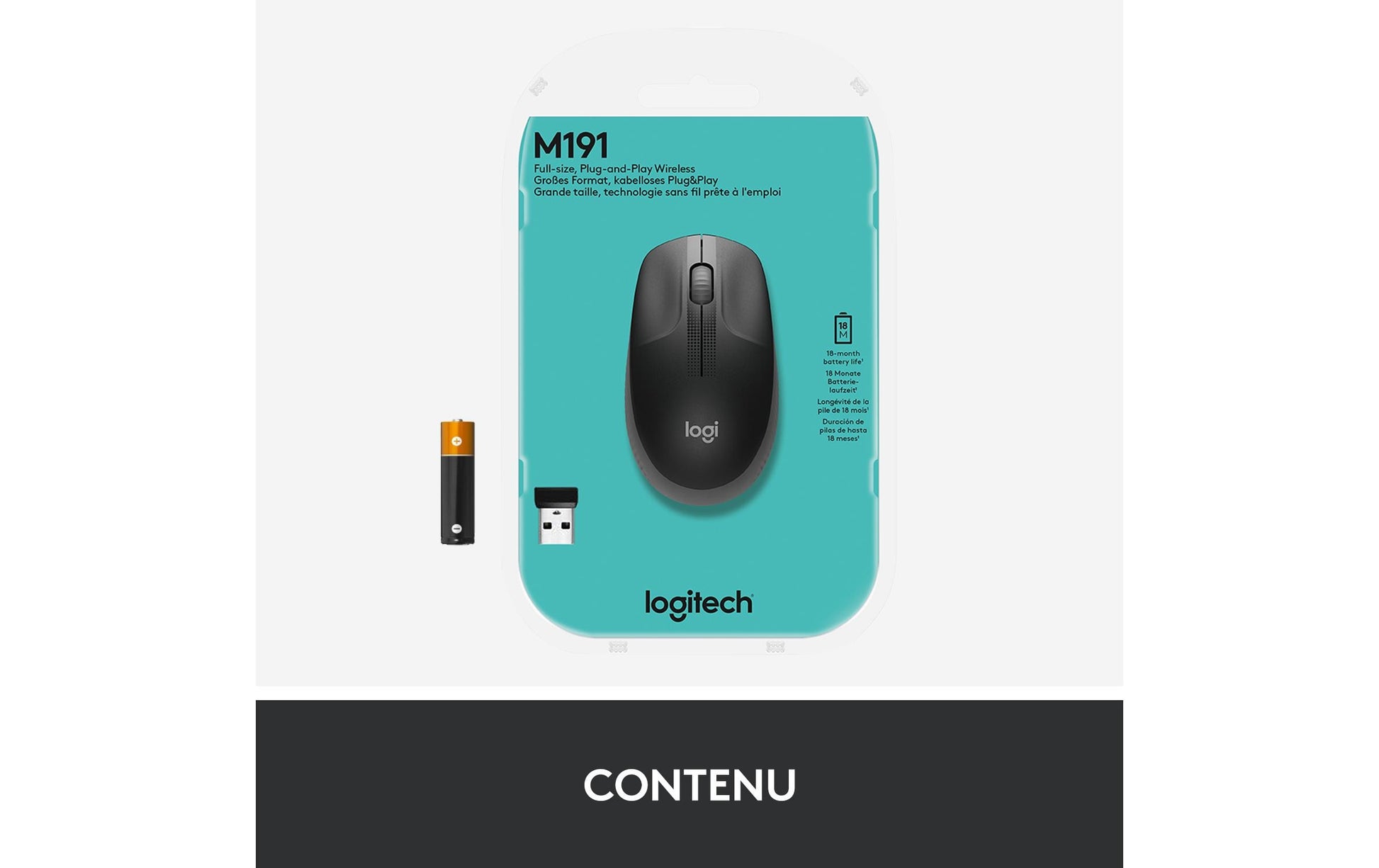 Logitech M190 Full-Size Maus – Kabellos, Grau