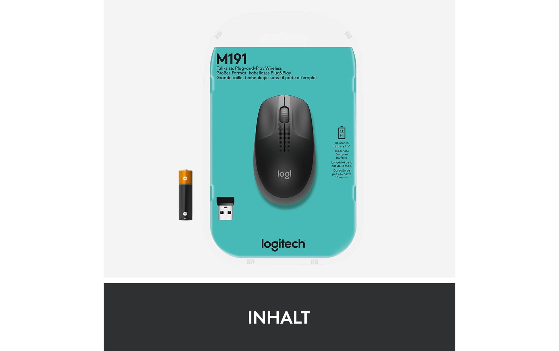 Logitech M190 Full-Size Maus – Kabellos, Grau