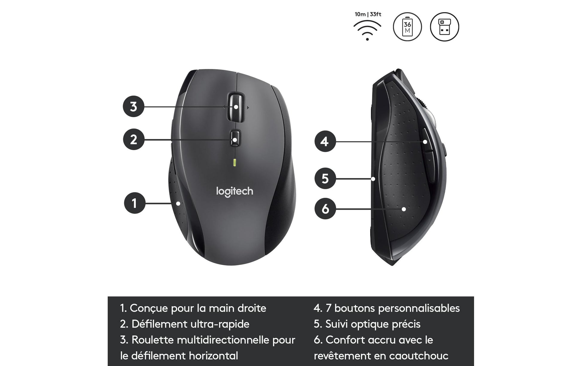 Logitech Marathon M705 Maus – kabellos, anthrazit