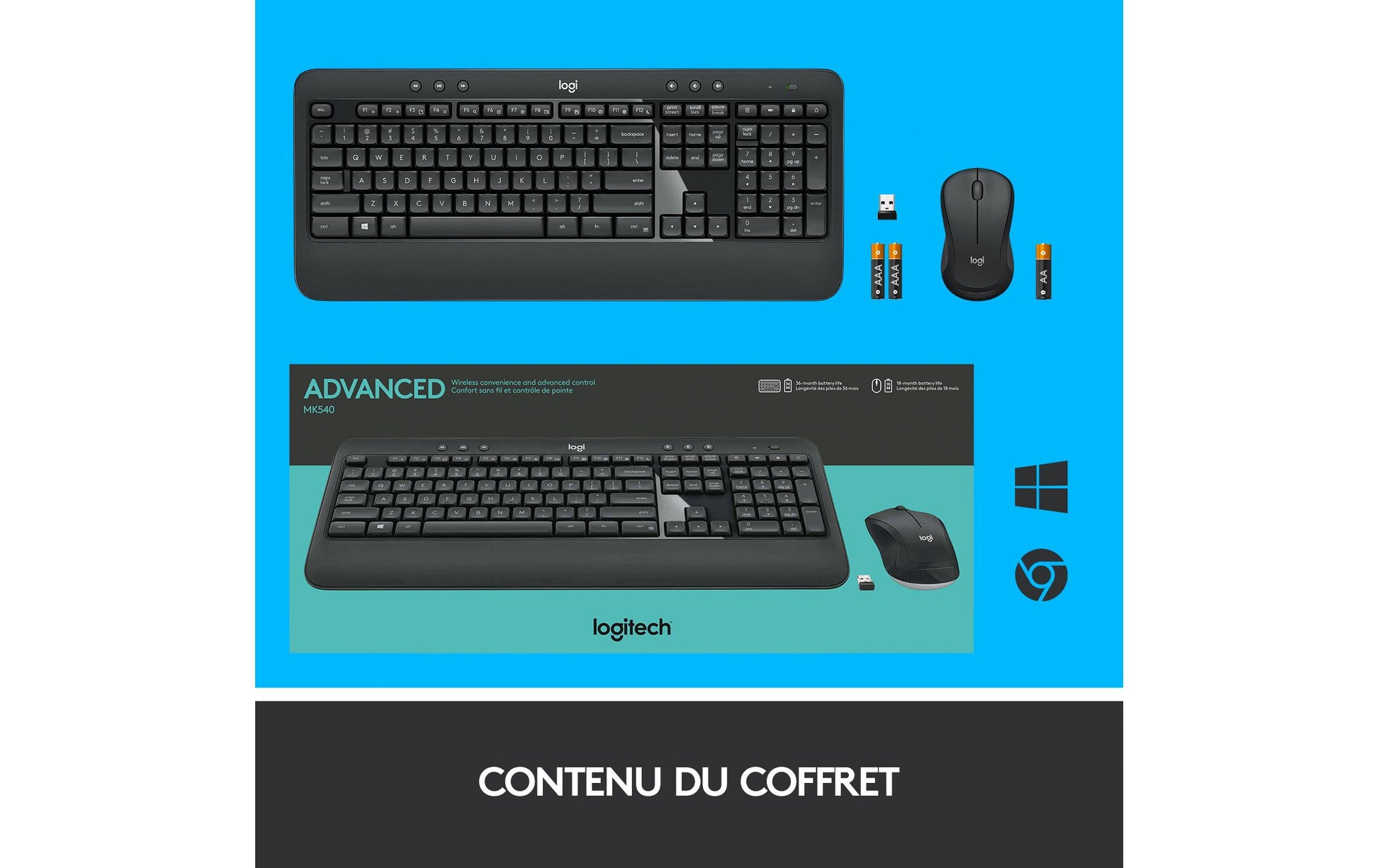 Logitech MK540 – Tastatur, kabellos (2,4 GHz), US-Layout (EN), Fullsize (mit Ziffernblock)