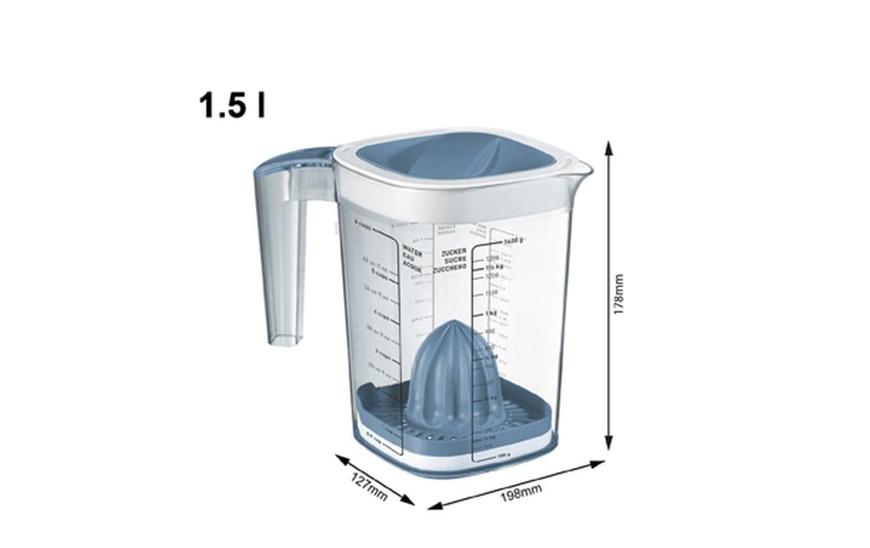 Rotho Messbecher Loft – 1,5 l – mit Deckel & Reibe – Kunststoff – Blau – 19,8 × 17,8 × 12,7 cm