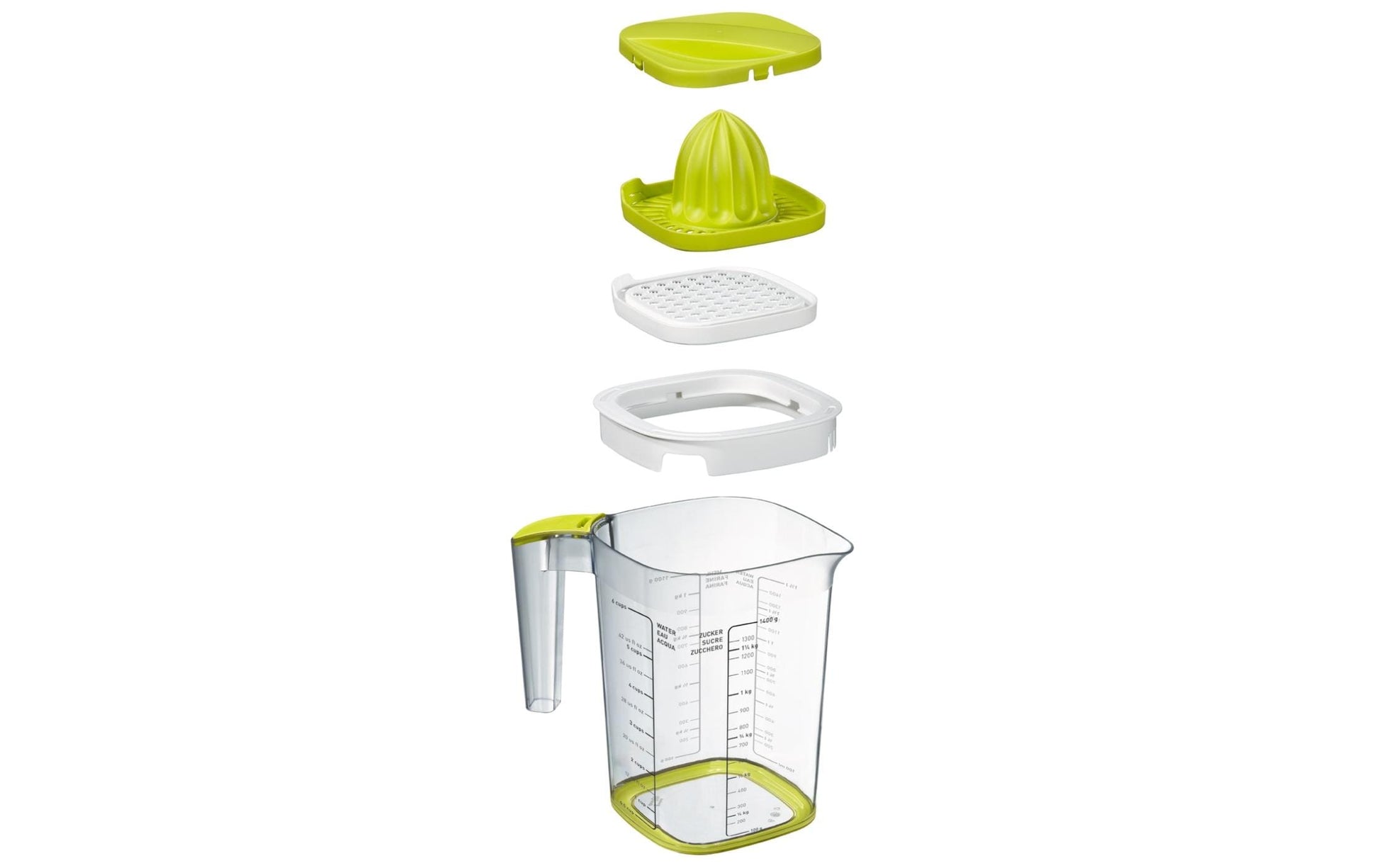 Rotho Messbecher Loft – 1,5 l – mit Deckel & Reibe – Kunststoff – Blau – 19,8 × 17,8 × 12,7 cm