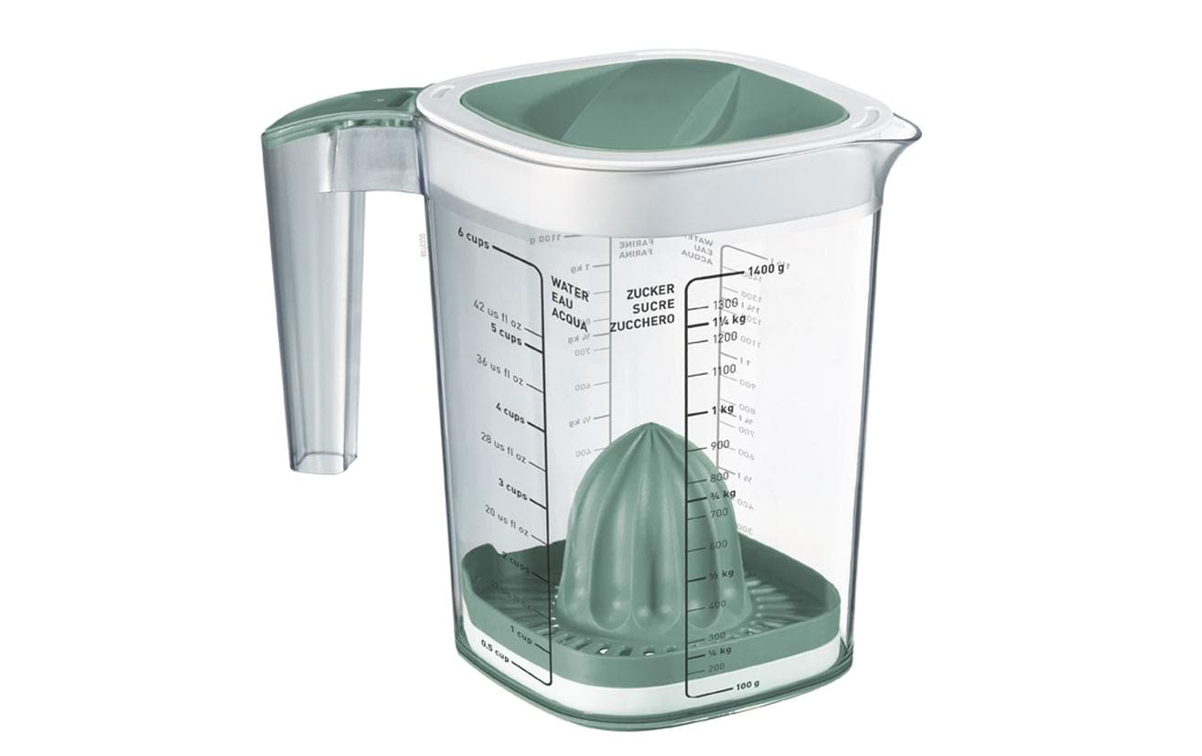 Rotho Messbecher Loft – 1,5 l – mit Deckel & Presse – Kunststoff – Grün