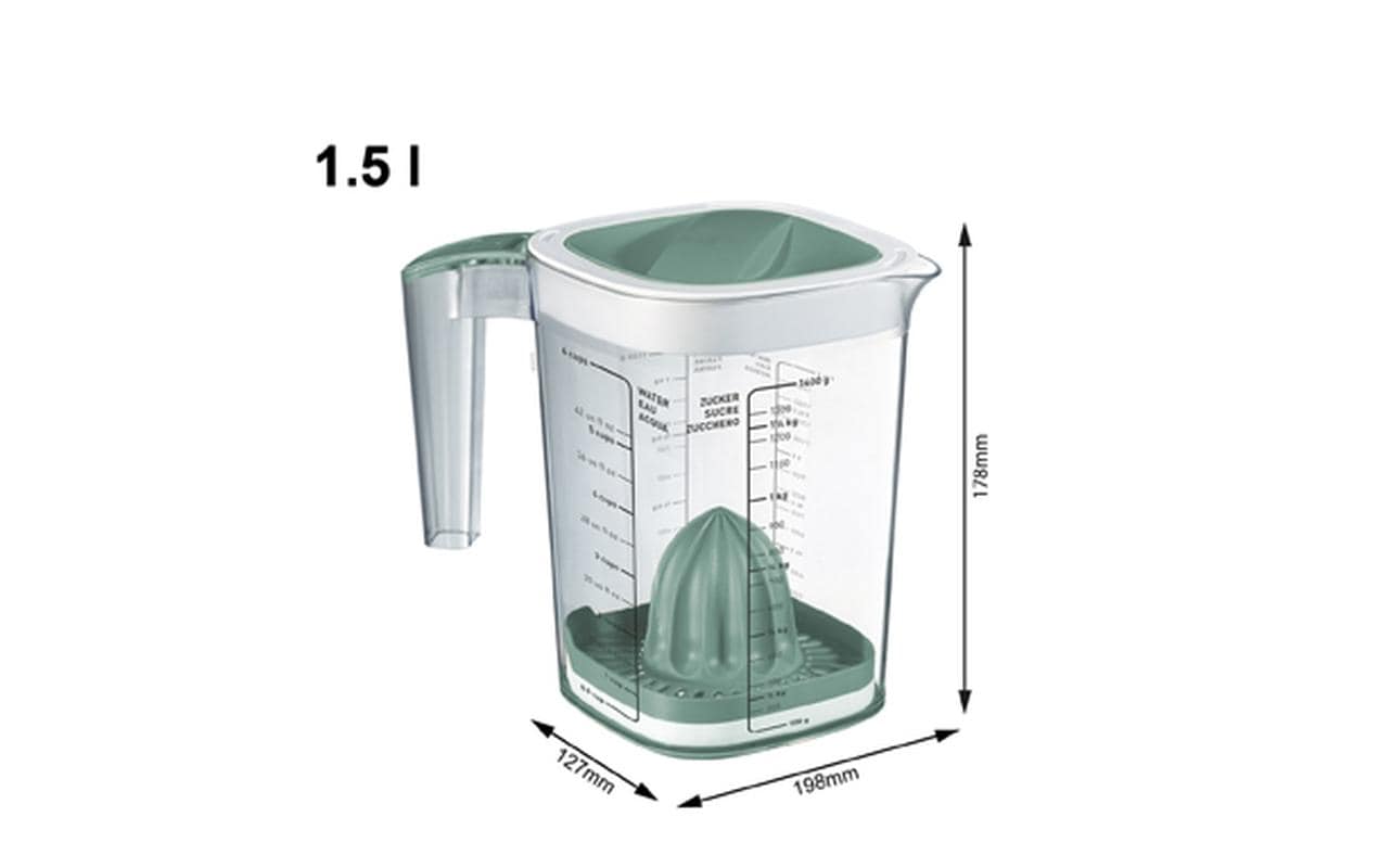 Rotho Messbecher Loft – 1,5 l – mit Deckel & Presse – Kunststoff – Grün