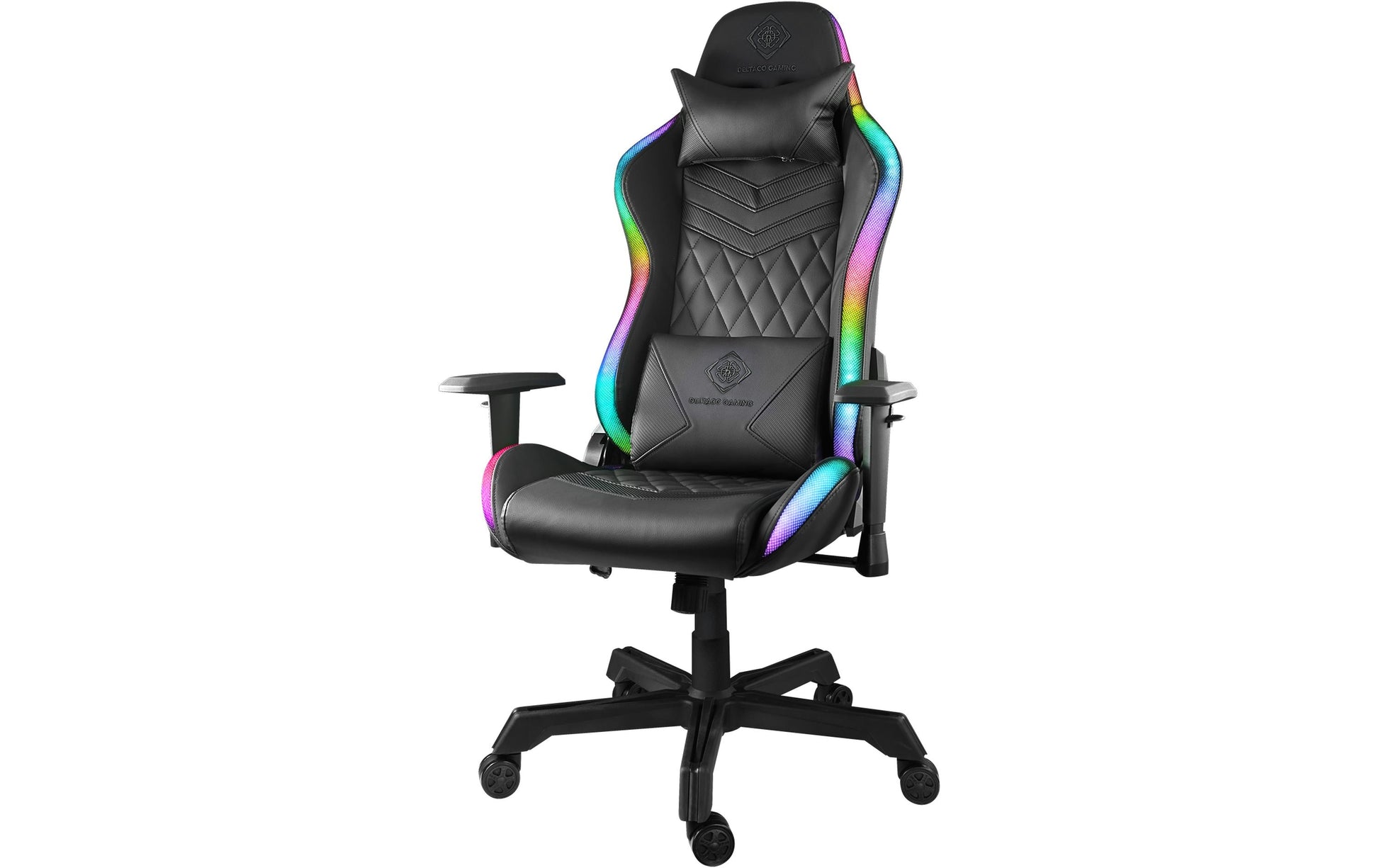 Deltaco Gaming GAM-080 Gaming-Stuhl – RGB-Beleuchtung, mit Kopf- und Lendenkissen, 44–54 cm, bis 120 kg