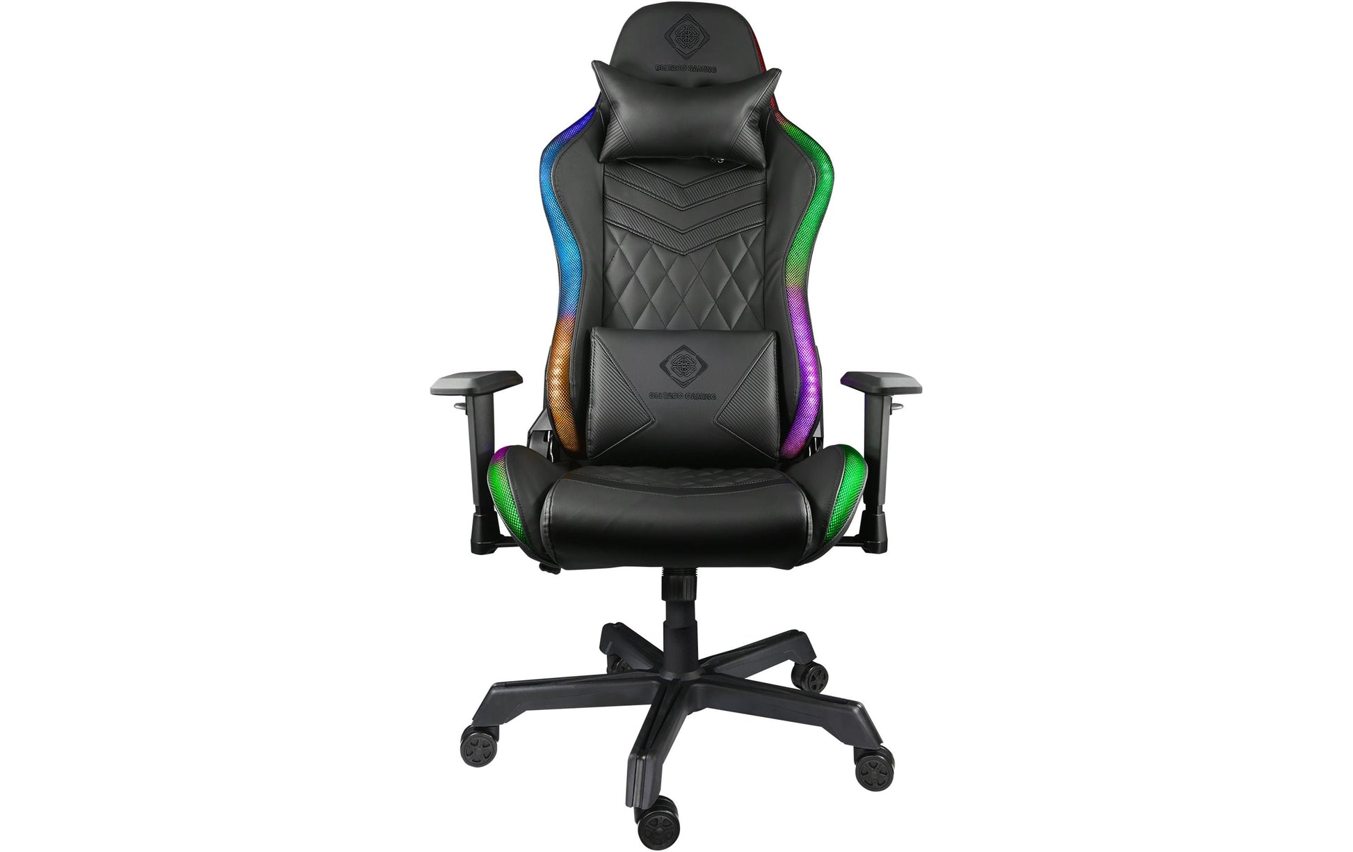 Deltaco Gaming GAM-080 Gaming-Stuhl – RGB-Beleuchtung, mit Kopf- und Lendenkissen, 44–54 cm, bis 120 kg
