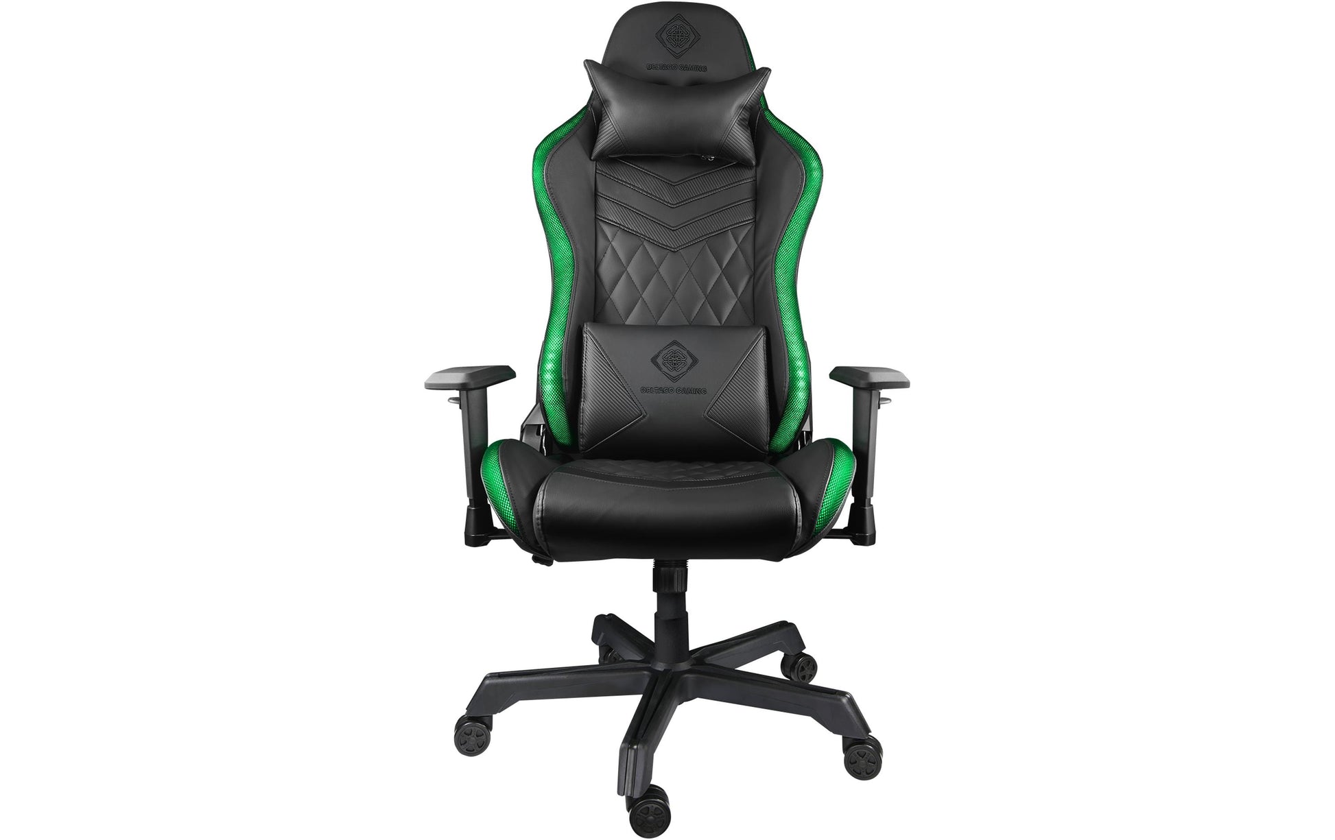 Deltaco Gaming GAM-080 Gaming-Stuhl – RGB-Beleuchtung, mit Kopf- und Lendenkissen, 44–54 cm, bis 120 kg