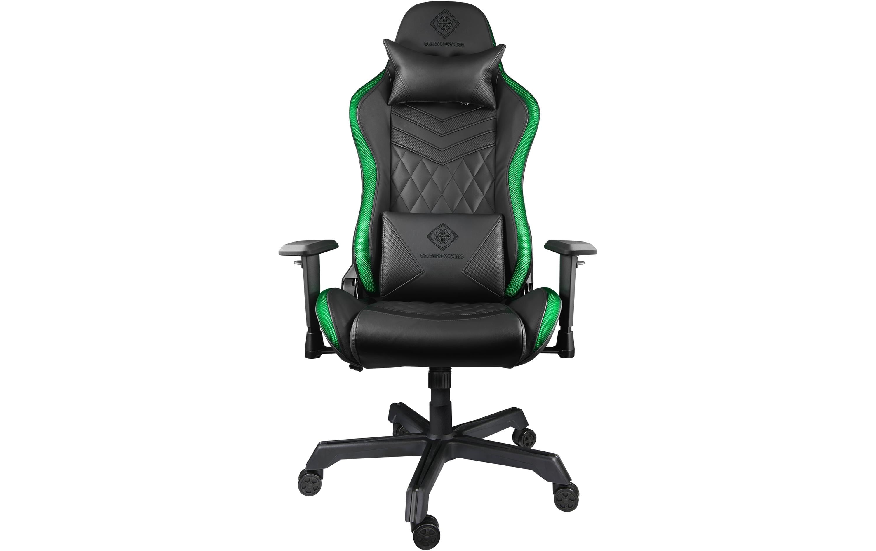 Deltaco Gaming GAM-080 Gaming-Stuhl – RGB-Beleuchtung, mit Kopf- und Lendenkissen, 44–54 cm, bis 120 kg
