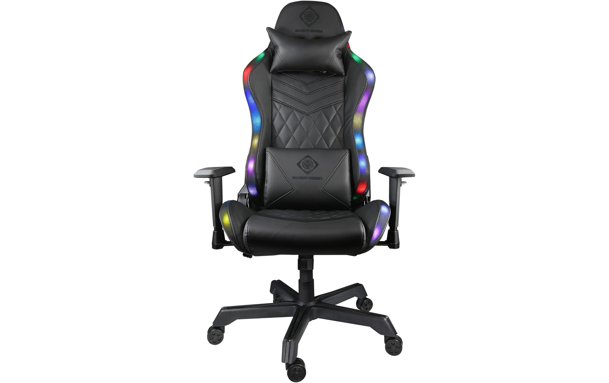 Deltaco Gaming GAM-080 Gaming-Stuhl – RGB-Beleuchtung, mit Kopf- und Lendenkissen, 44–54 cm, bis 120 kg